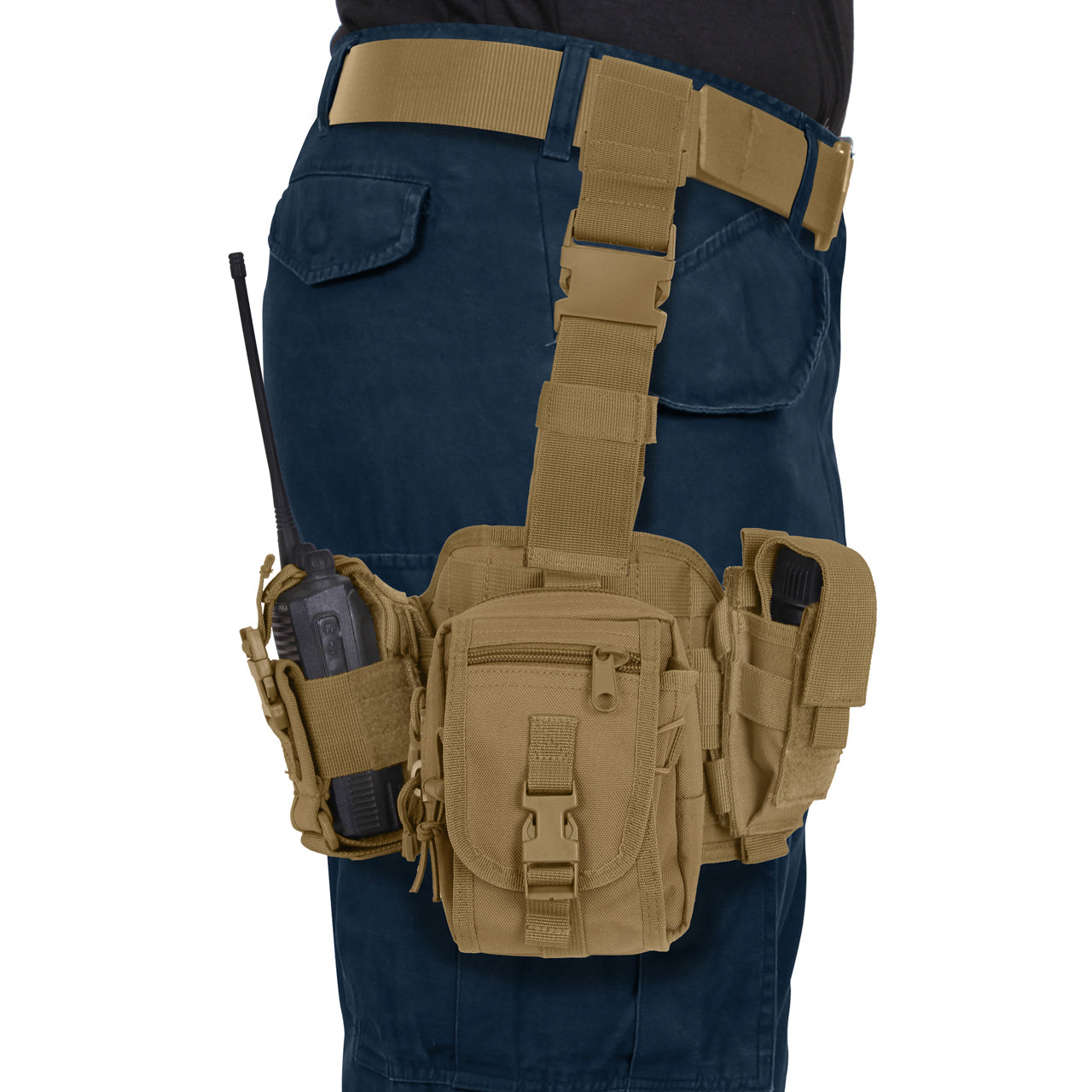 Rothco's Drop Leg Utility Rig features a 6¼” x 12¾” platform with MOLLE loops & padded back and 3 removable MOLLE compatible pouches. www.moralepatches.com.au