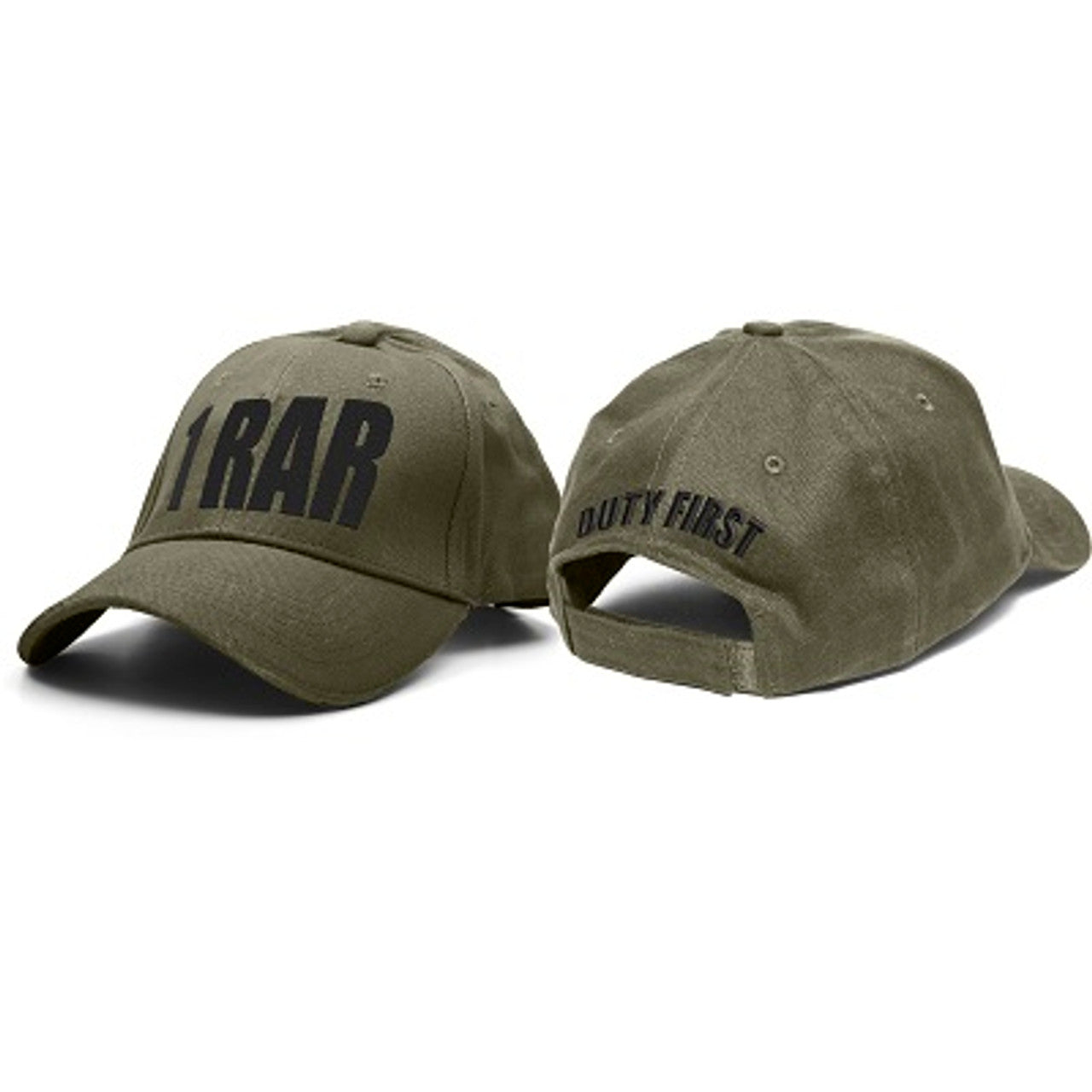 1st Battalion Royal Australian Regiment (1RAR) Cap. Heavy brushed cotton cap with 1RAR embroidered on the front and Duty First embroidered on the back. Hook and Loop adjustment to fit most. www.moralepatches.com.au