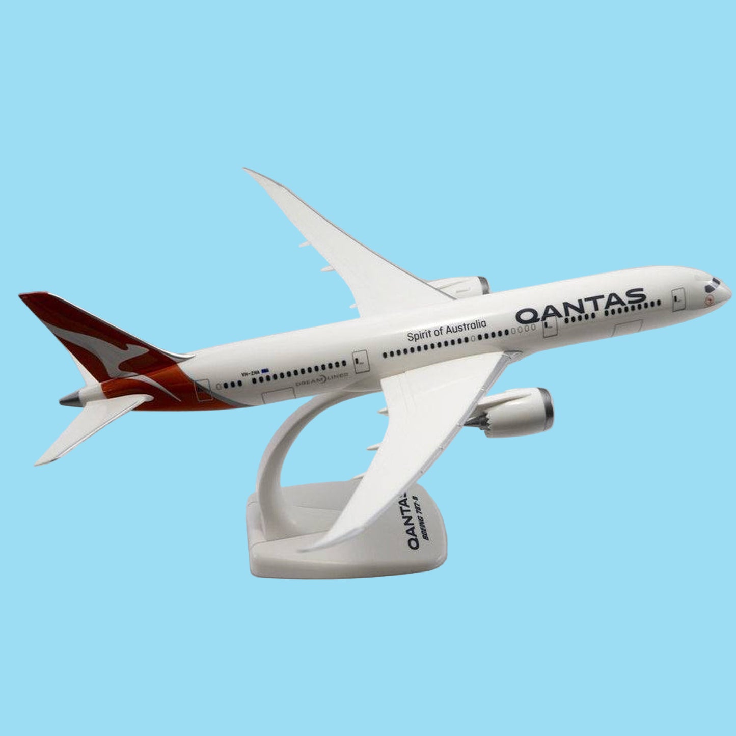 Showcase Qantas's modern identity with this striking 1/200 scale B787-9 from PPC, displaying the airline's contemporary new livery in all its glory. This meticulously detailed collectible honours the Boeing Dreamliner's revolutionary design and advanced capabilities while celebrating Qantas's visual evolution. www.moralepatches.com.au