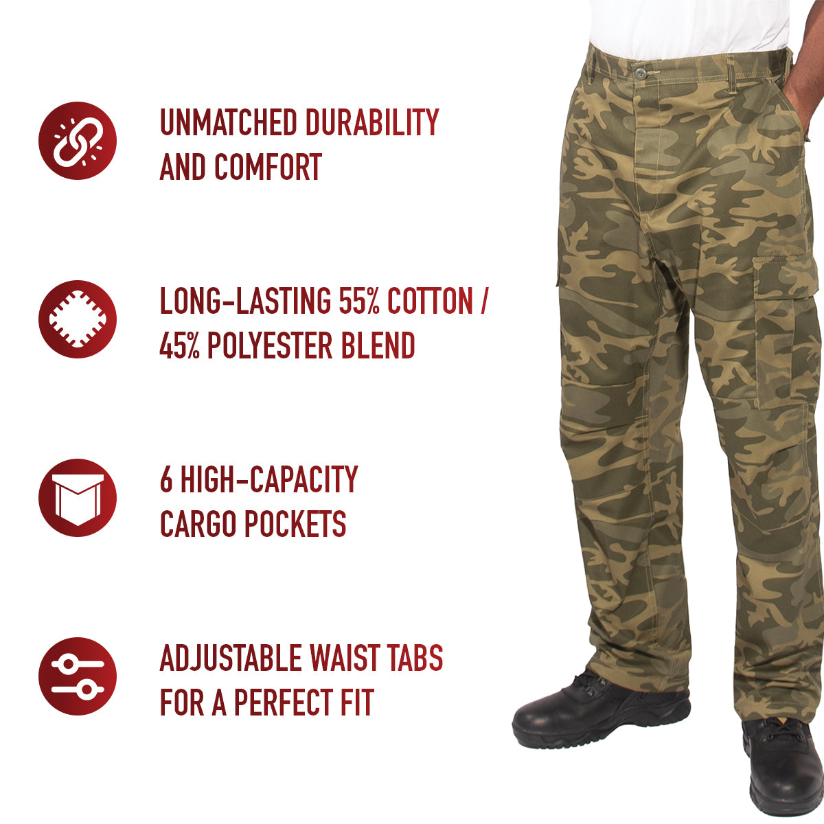Experience over 4 decades of trusted design with our Color Camo Tactical BDU Pants. Constructed from a robust cotton / polyester fabric blend, these military cargo pants are built for unparalleled performance and comfort. www.moralepatches.com.au