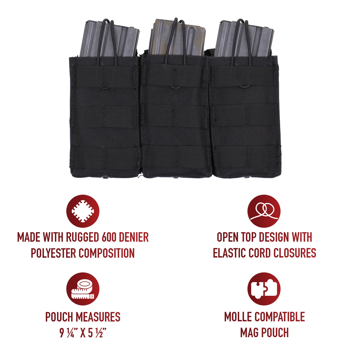 Elevate your tactical gear with the MOLLE Open Top Triple Mag Pouch, the ultimate solution for carrying extra rifle mags. Crafted for versatility and durability, this pouch seamlessly integrates with your MOLLE-compatible plate carrier vest, tactical pack, or any gear featuring a MOLLE panel. www.moralepatches.com.au