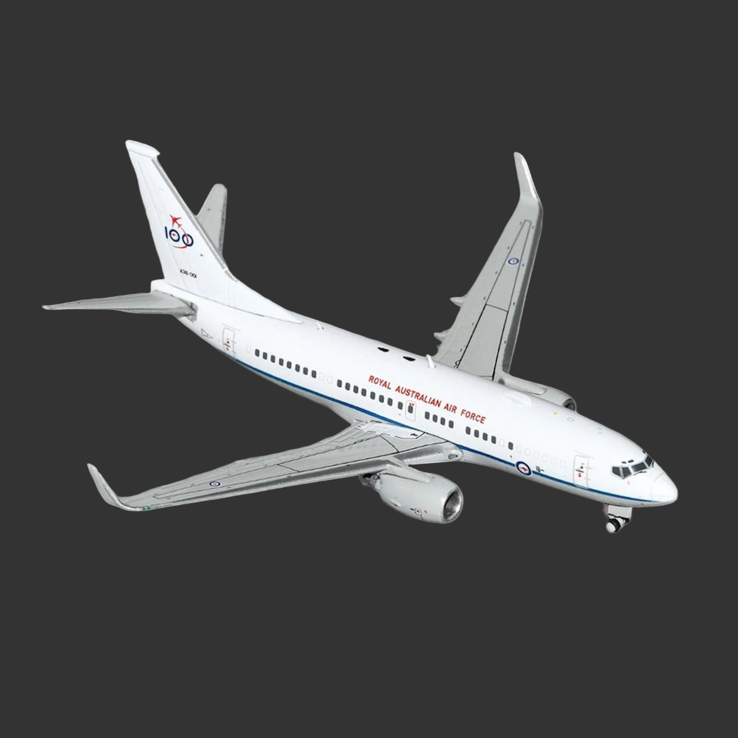 Honour a century of Australian air force pride with this exceptional 1/400 scale B737-700W from Gemini Jets, featuring the prestigious RAAF '100 Years' commemorative livery on aircraft A36-001. www.moralepatches.com.au