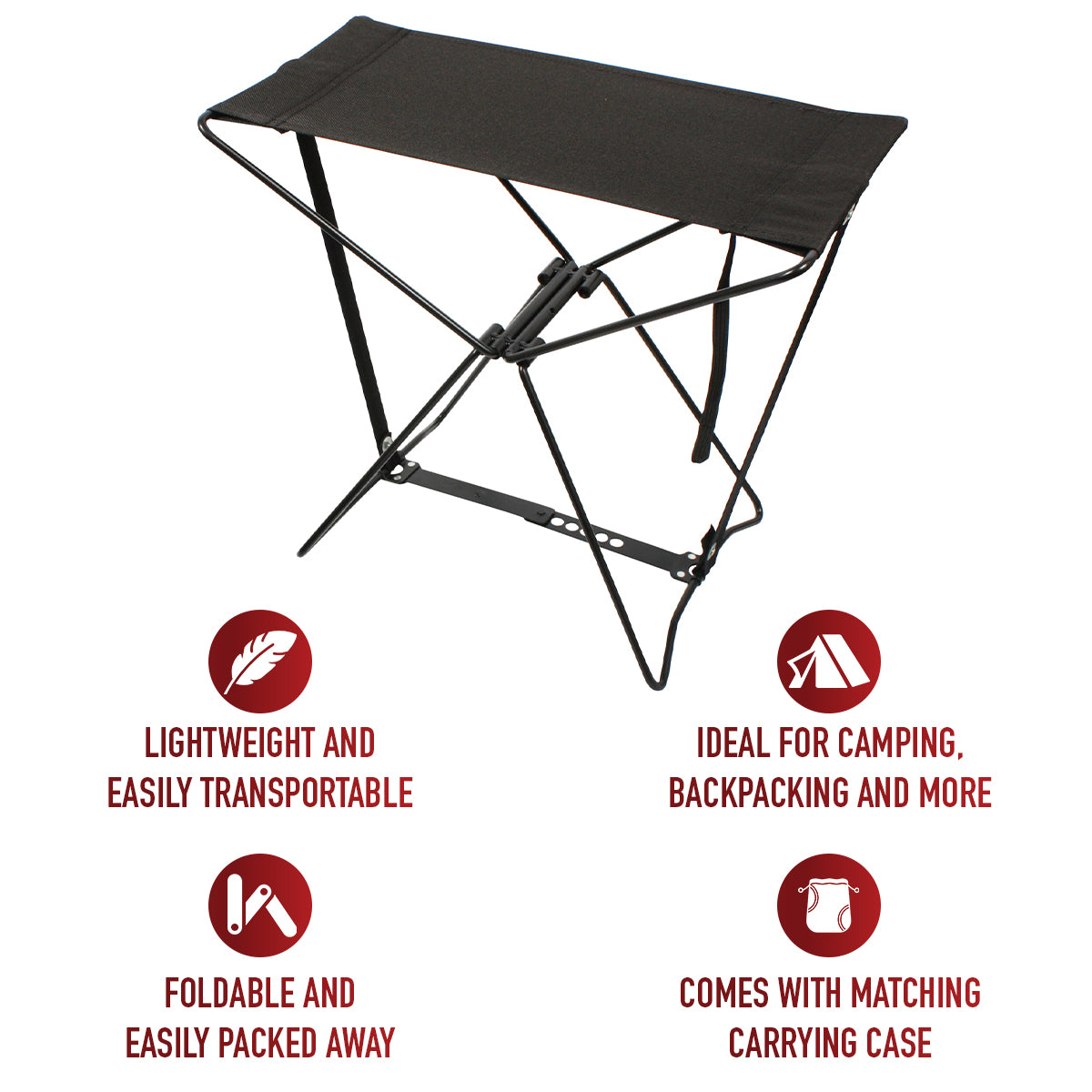 Stay comfortable wherever you are with the Tactical Folding Camping Stool. Designed for easy transport, this lightweight stool is ideal for camping, hiking, or enjoying sports events. Supporting up to 176 lbs. (80 kgs), it offers reliable seating wherever you need it. www.moralepatches.com.au