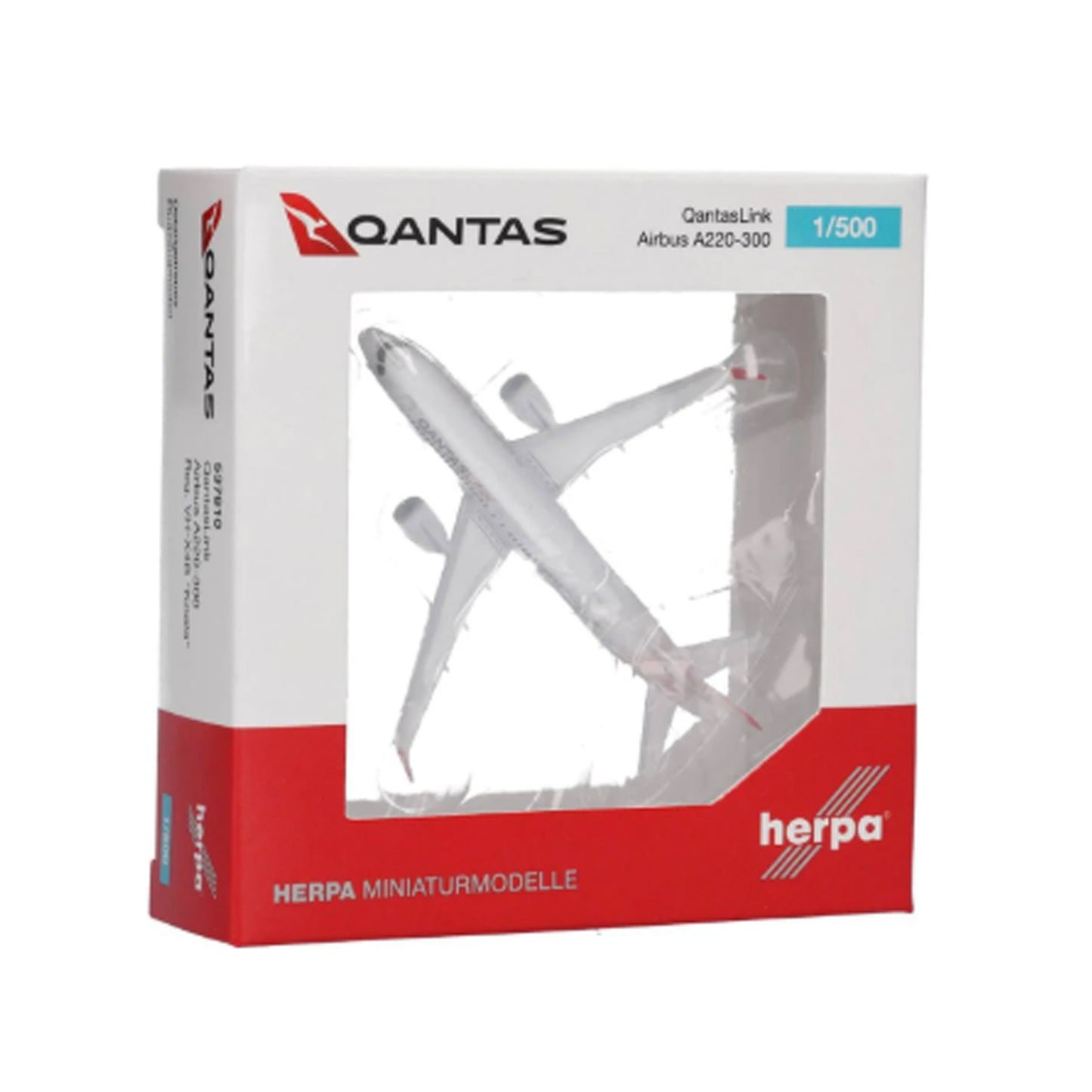 Celebrate modern Australian aviation with this charming 1/500 scale Airbus A220-300 from Herpa, featuring Qantaslink's beloved "Koala" livery on aircraft VH-X4B. This finely detailed collectible showcases the next-generation regional airliner that's transforming Qantas's domestic network, rendered with exceptional precision and authenticity. www.moralepatches.com.au