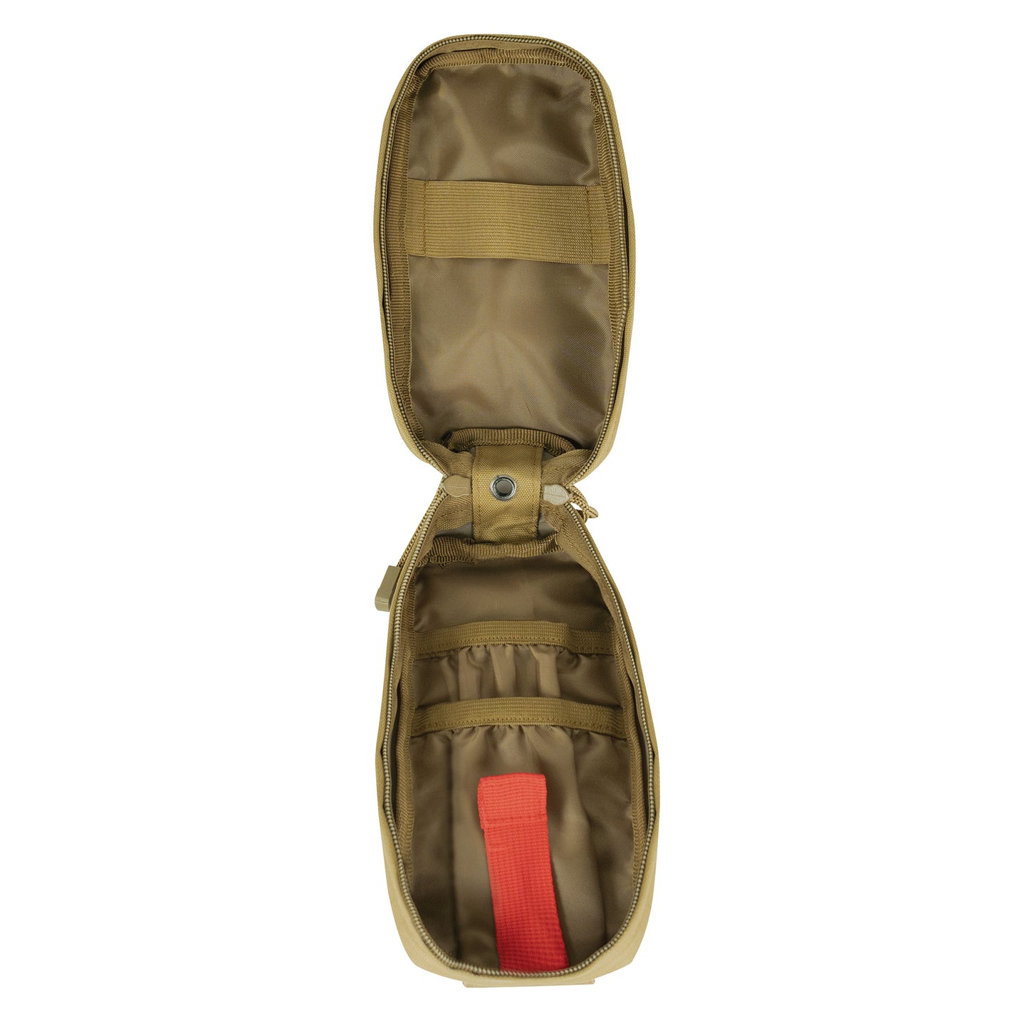 Fast Action First Aid Tourniquet Pouch is designed for rapid access to first-aid gear in situations where every second counts. The exterior pocket secures your tourniquet with a webbing flap featuring a hook and loop closure and elasticized polyester for a secure fit. The fast action pull tab allows easy one-handed access for self-use. www.moralepatches.com.au