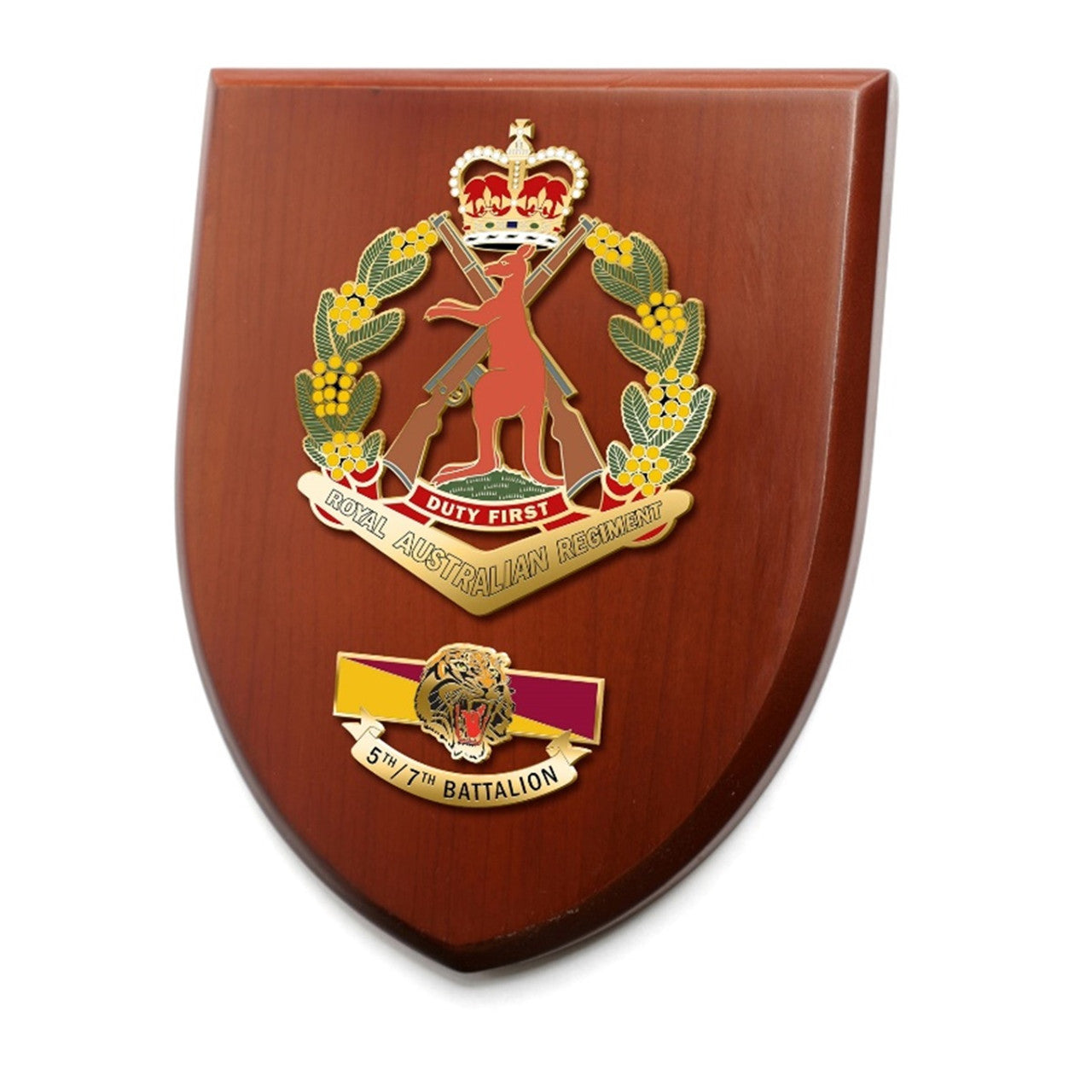The Exceptional 5/7 Battalion Royal Australian Regiment (5/7 RAR) Plaque is a truly remarkable piece that will leave a lasting impression. This exquisite plaque showcases a 2 part full colour enamel design, elegantly displayed on a 200x160mm timber finish shield. www.moralepatches.com.au