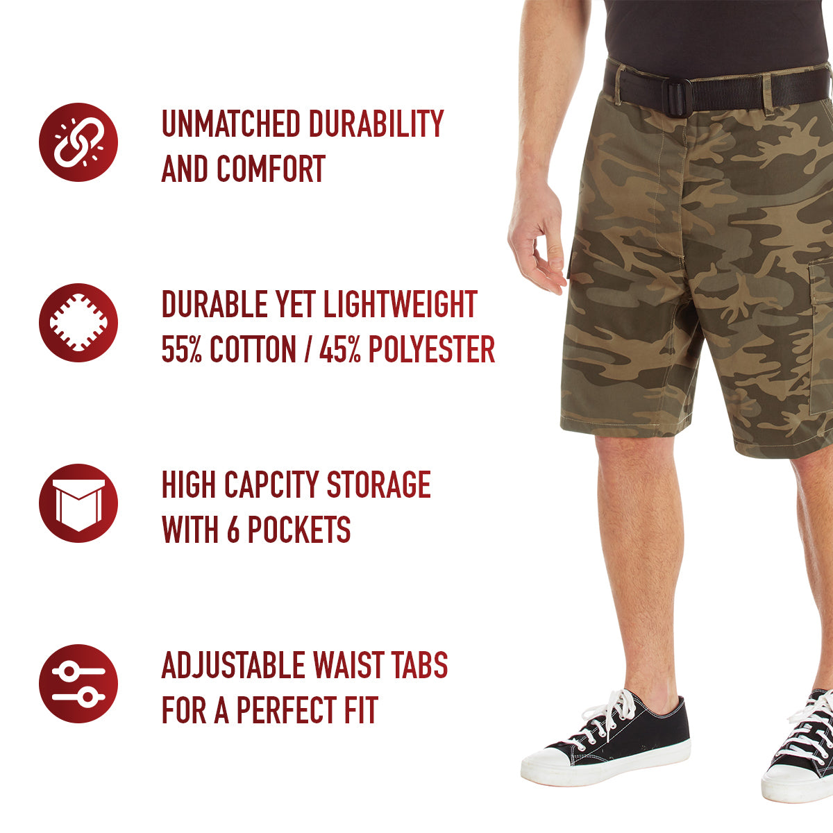 Rothco’s Tactical Camo BDU Shorts are just what you need for the trail, range, and casual style. Constructed from a cotton / polyester fabric blend, our military shorts are built for unparalleled performance, comfort, and convenience while you are on the field. www.moralepatches.com.au