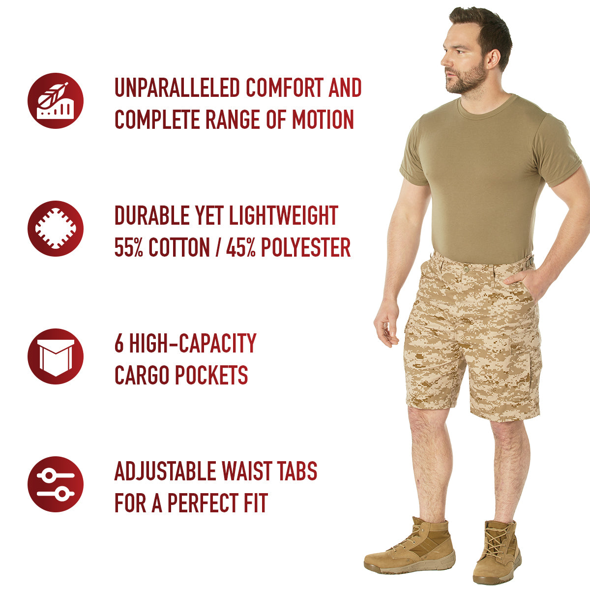Rothco’s Tactical Camo BDU Shorts are just what you need for the trail, range, and casual style. Constructed from a cotton / polyester fabric blend, our military shorts are built for unparalleled performance, comfort, and convenience while you are on the field. www.moralepatches.com.au