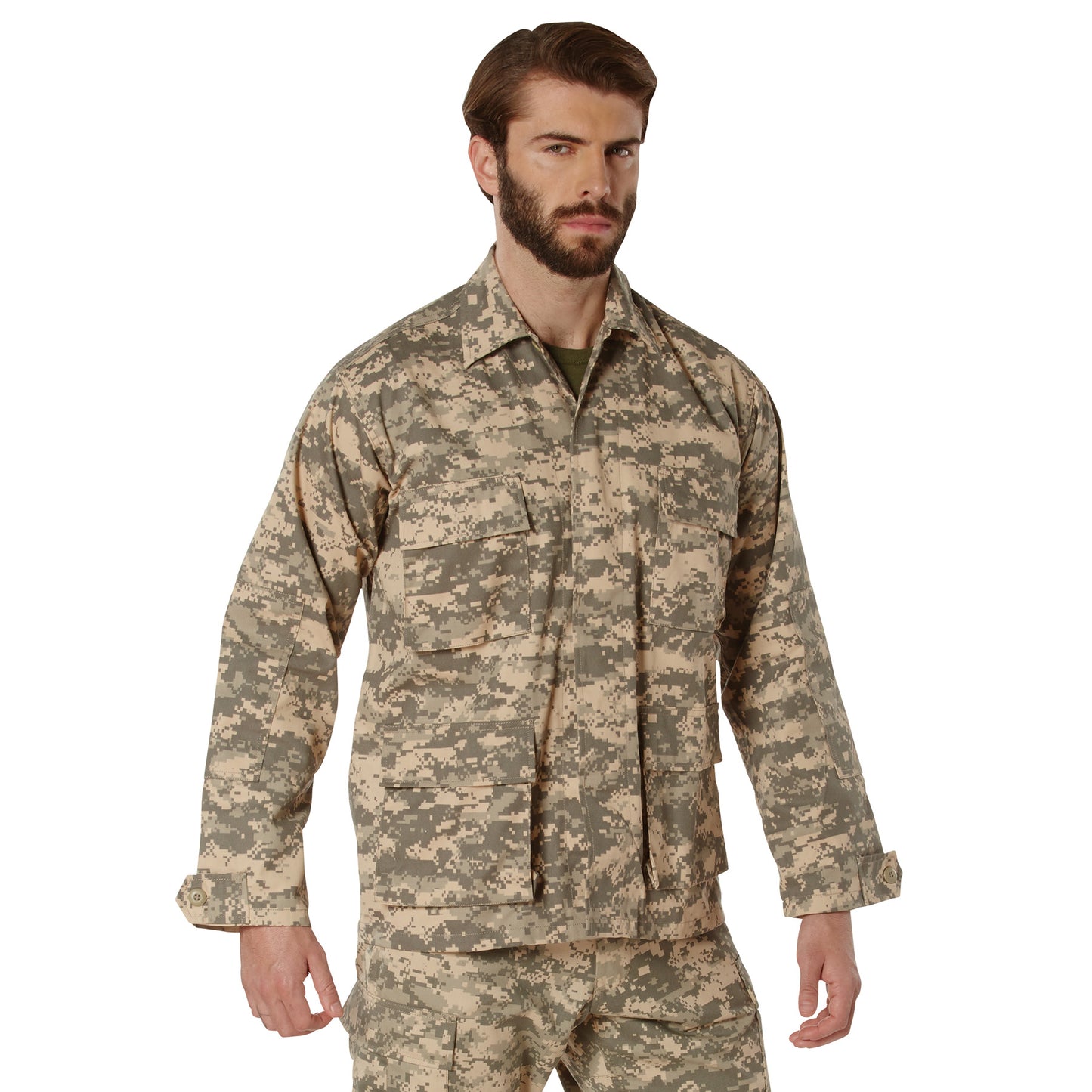 Rothco's B.D.U. Shirts feature a Poly/Cotton Twill material that is durable yet comfortable. The BDU Shirt Jacket offers maximum utility with four large button-down bellowed pockets and front button pocket with a secure flap closure and adjustable button tab cuff sleeves. www.moralepatches.com.au