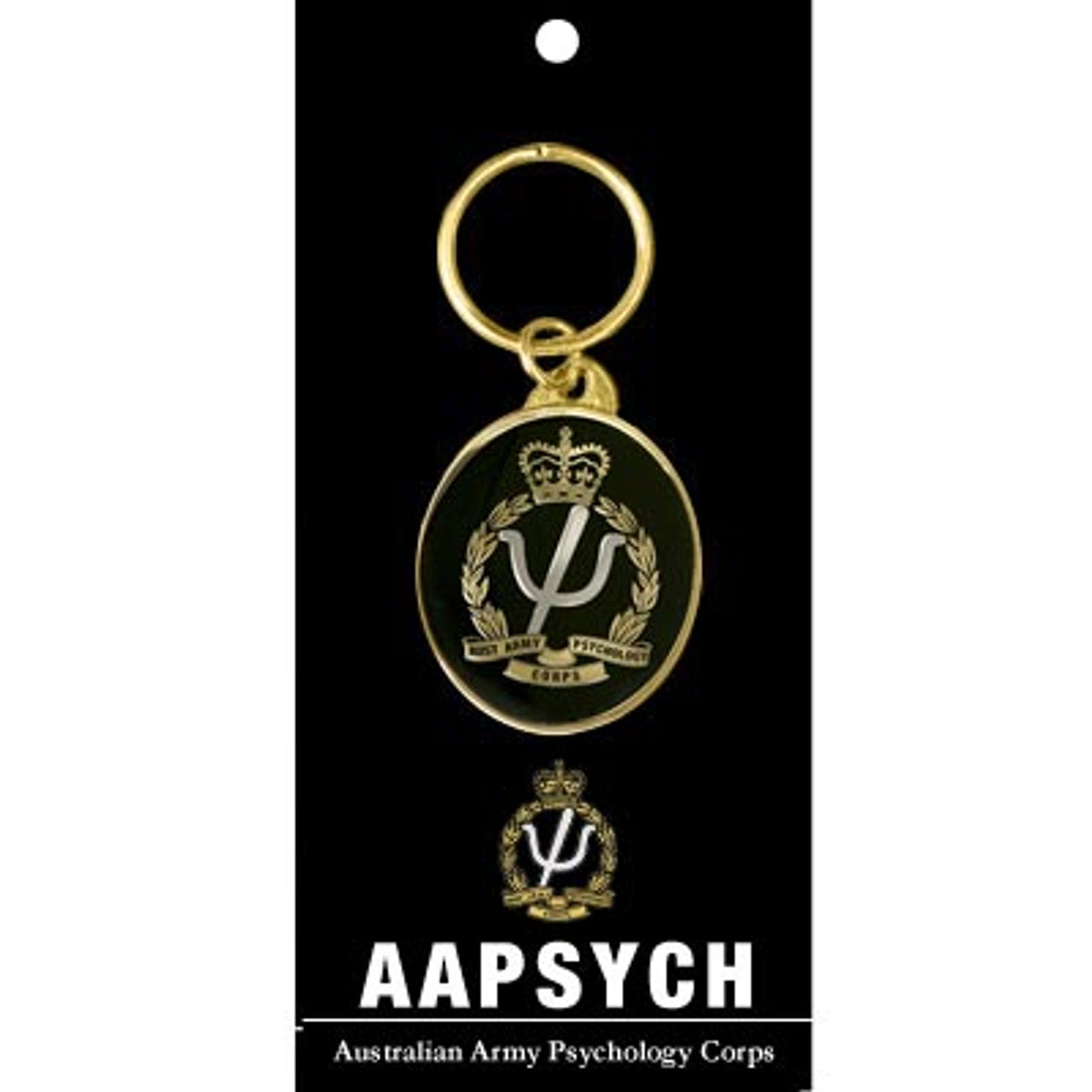 Show your pride with the Australian Army Psychology Corps (AA PSYCH) key ring! This 40mm, gold-plated, enameled treasure will keep your keys in order while sparking conversations. www.moralepatches.com.au