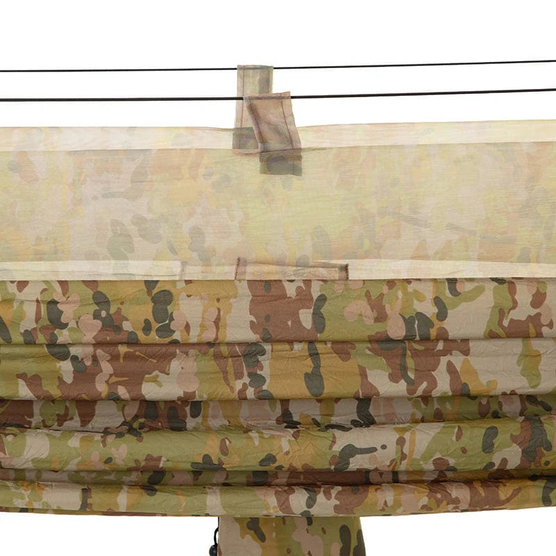 The Spartan Sleep Systems “Artemis Hammock” is an ultra-light hammock designed to keep the user off the ground and comfortable, whilst being completely enclosed in a bug netting. It enables interruption free sleep above the ground and from air attacks from bugs. www.moralepatches.com.au