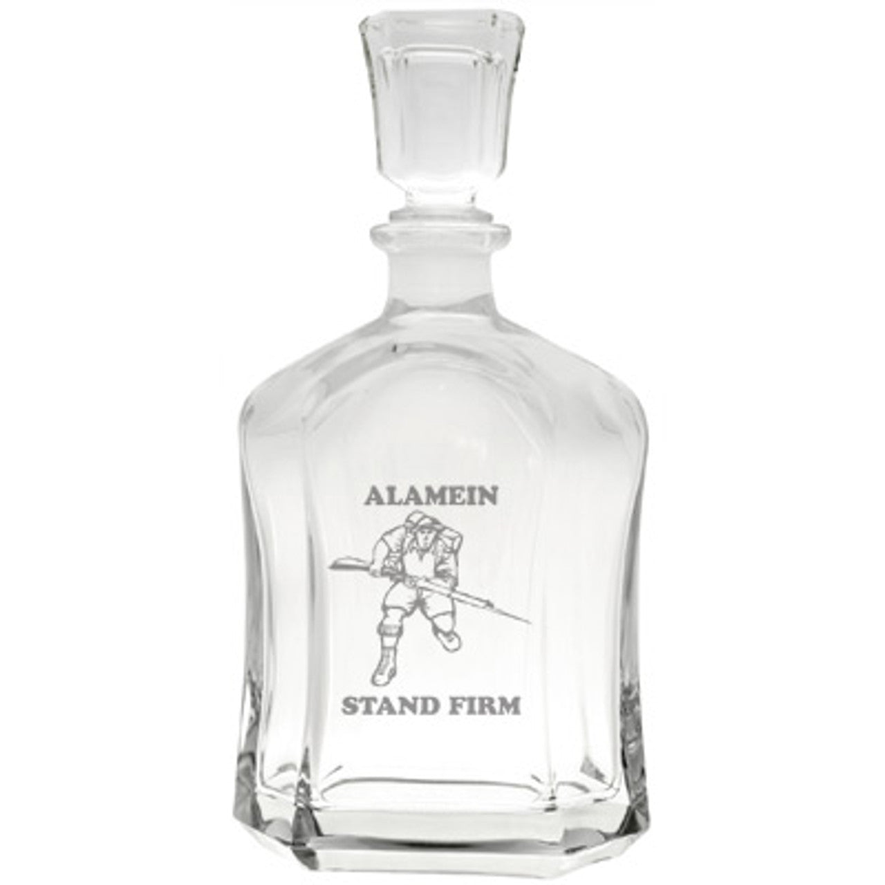 Bring your dining experience to life with the Alamein Company Italian Glass Decanter. This elegant, 750ml decanter proudly displays the company crest, etched with precision onto the sleek glass surface. www.moralepatches.com.au