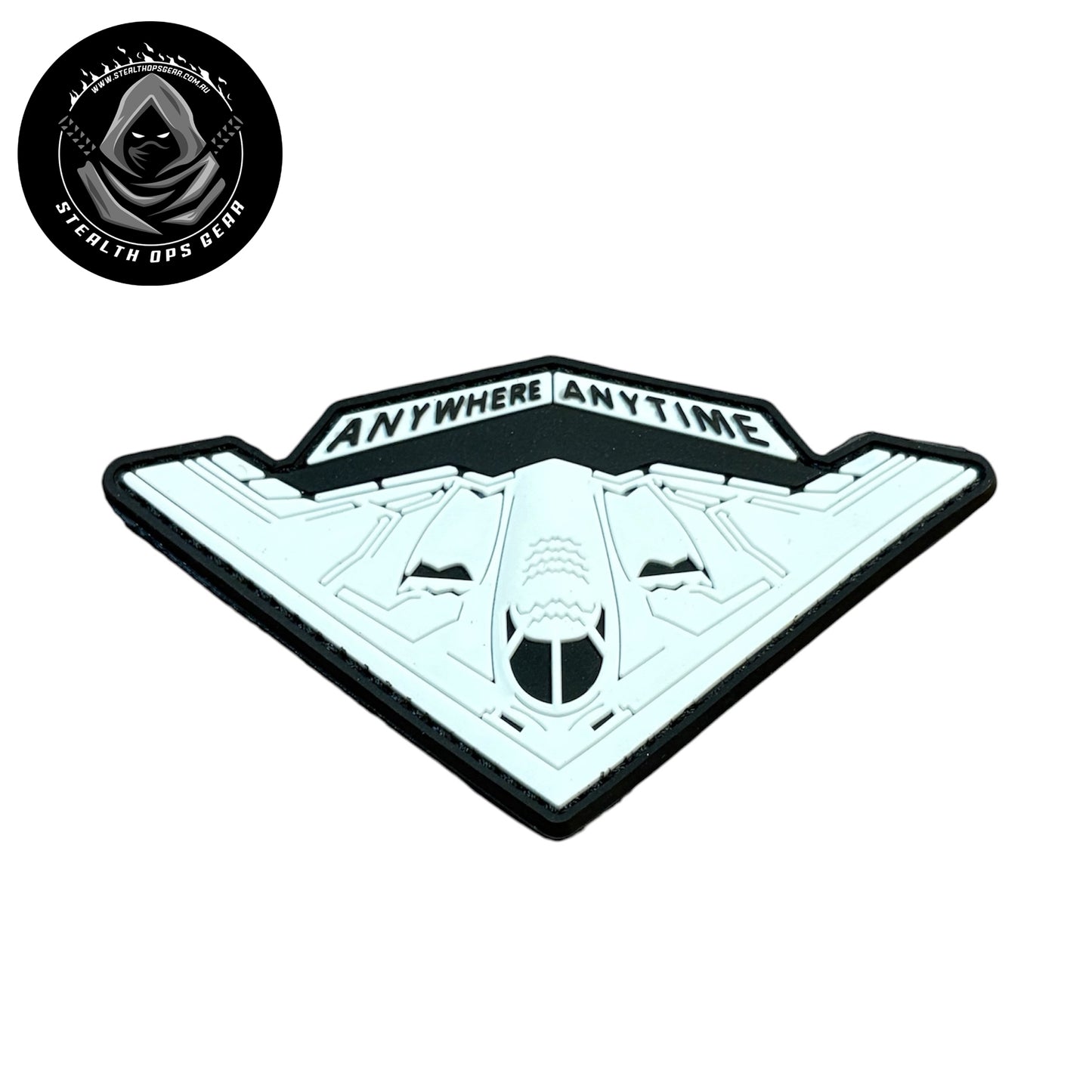 USAF B-2 Spirit Strategic Stealth Bomber Anywhere Anytime Morale PVC - Stealth Ops Gear. This bold PVC morale patch delivers attitude and authenticity to your tactical gear, backpack, or everyday carry. www.moralepatches.com.au