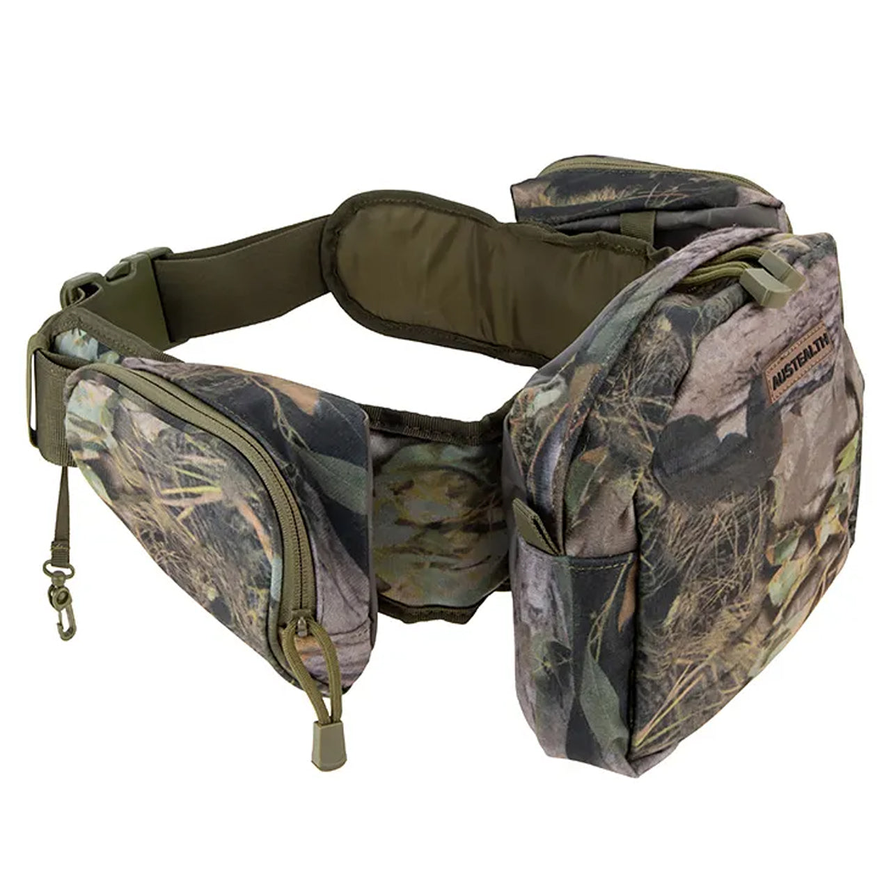 Discover alluring styles with Austealth's Native Camouflage Bum Bag. Knitted fabric with a PVC coating gives this 400gsm bag plenty of padding on the waist. Extra straps and toggle zips get the job done, plus side pockets with YKK zips for convenience! www.moralepatches.com.au