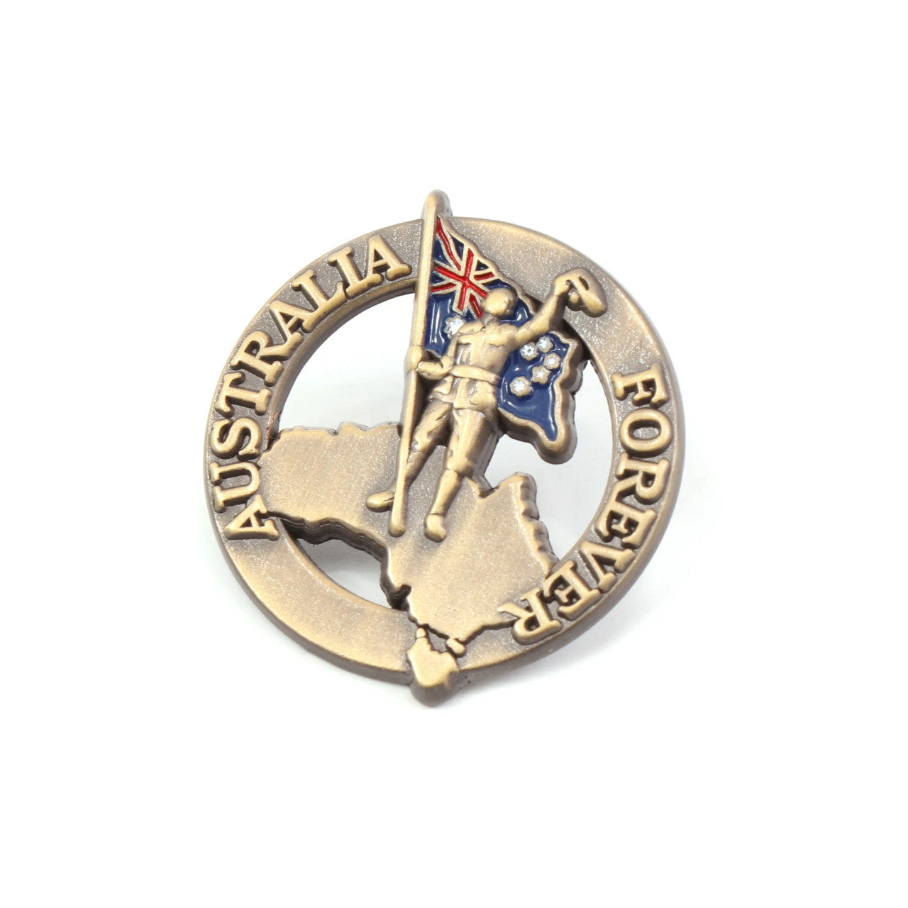Featuring a brass finish, this 25mm by 25mm lapel pin draws inspiration from the iconic campaign posters of the Great War. The design captures the image of a young WWI soldier proudly waving the Australian flag and his slouch hat, calling on his fellow citizens to join the fight as comrades in arms www.moralepatches.com.au