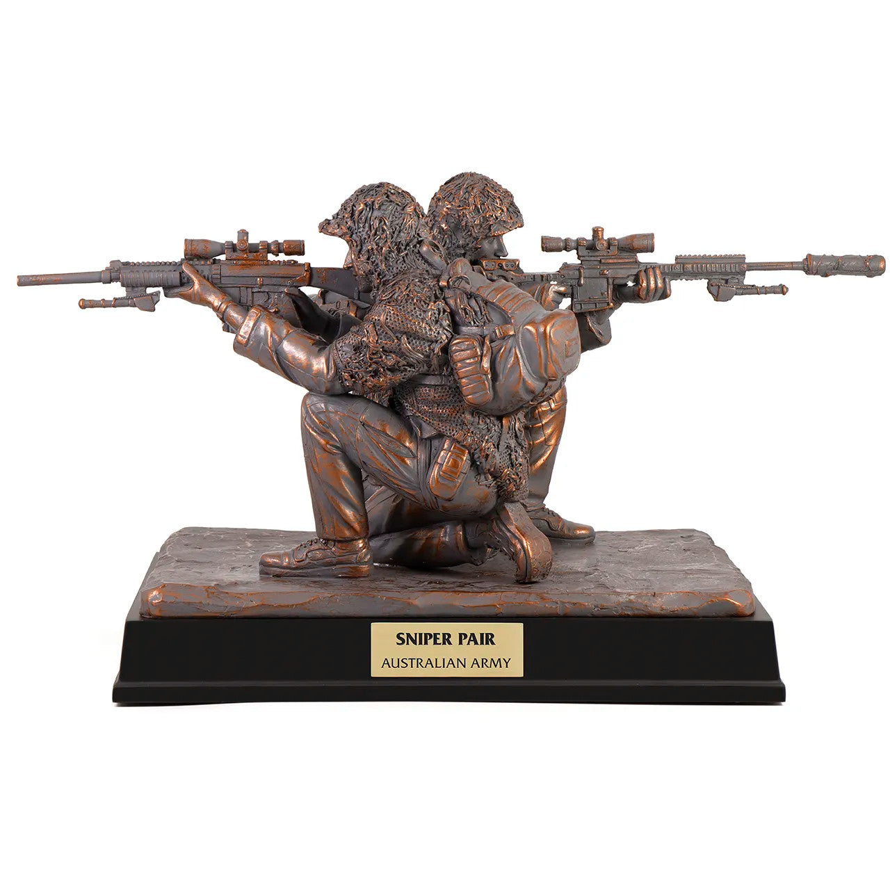 The Limited Edition 'Australian Army Sniper Pair' figurine is a tribute to the skilled marksmen who have played a vital role in Australian military history. www.moralepatches.com.au.com.au