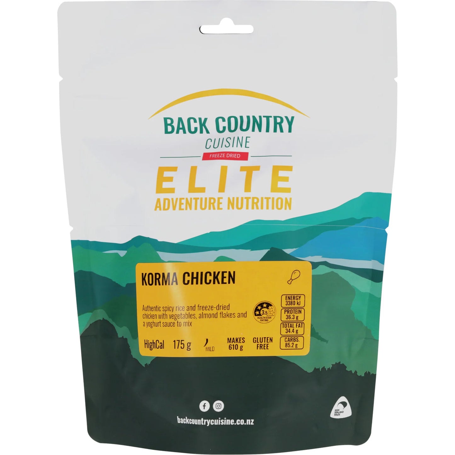 Authentic spicy rice and freeze-dried chicken with vegetables, almond flakes and a yoghurt sauce to mix. www.moralepatches.com.au
