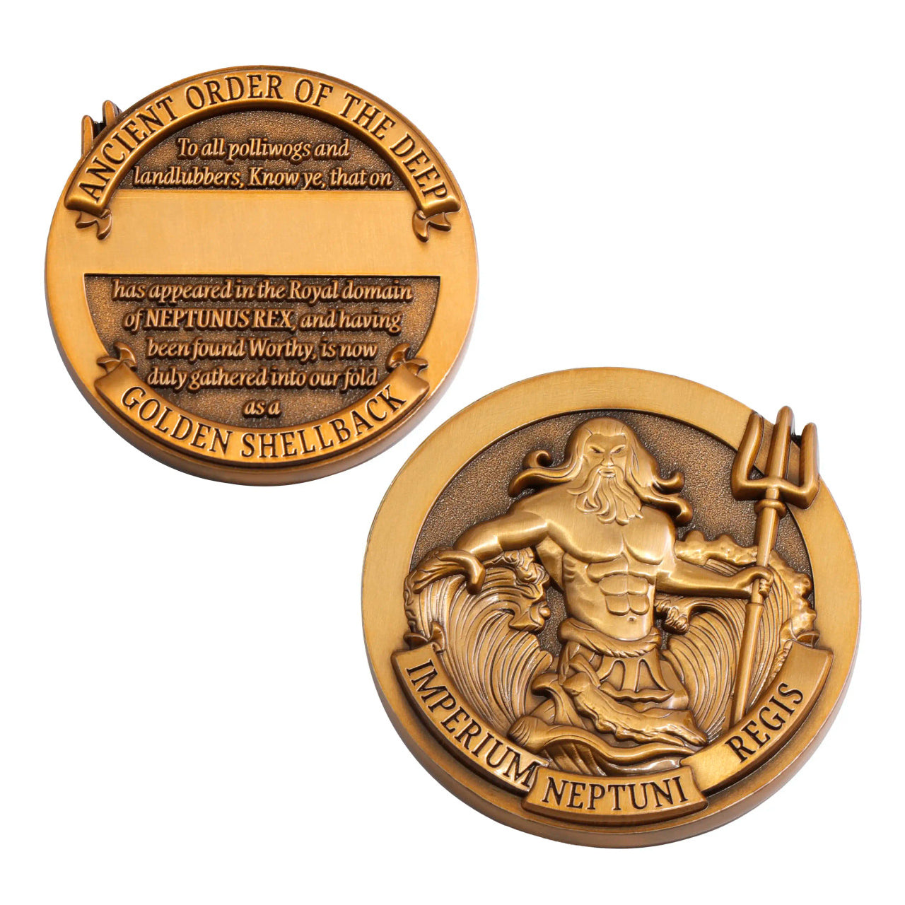 Embrace the Prestige of the Golden Shellback: The Crossing the Line Shellback Medallion www.moralepatches.com.au