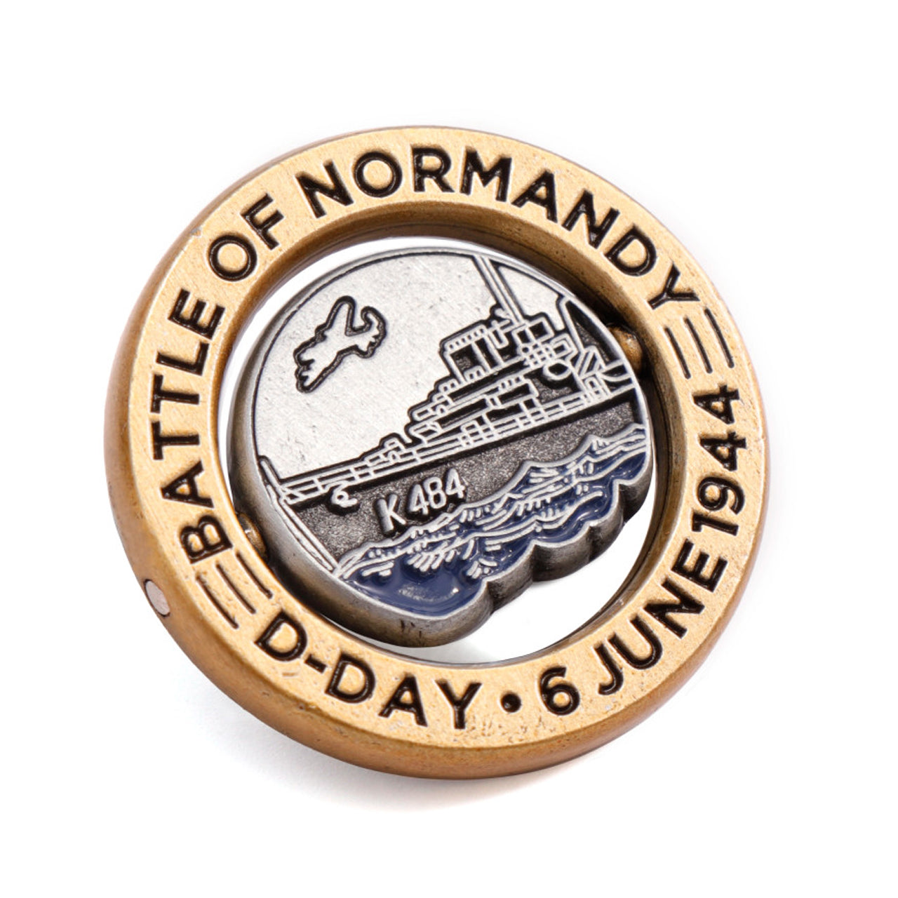 Introducing our exclusive D-Day - Battle of Normandy limited-edition lapel pin, a true collector's item with only 1000 individually numbered pins. This meticulously crafted pin features a unique spinning disc on an axel, allowing the wearer to alter the front-facing image at their discretion. www.moralepatches.com.au