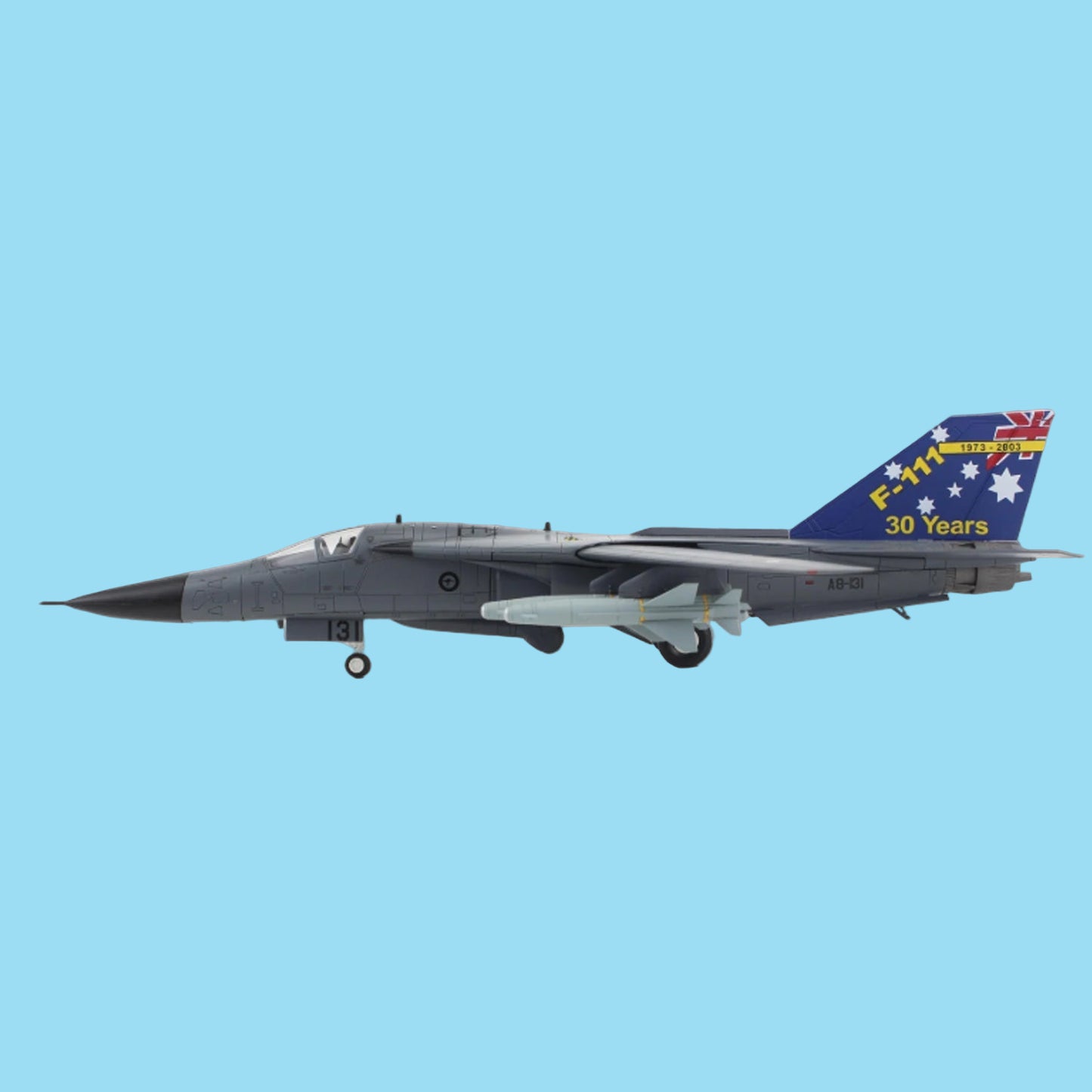 Relive three decades of Australian air force power with this formidable 1/72 scale F-111C "Pig" from Hobby Master, capturing aircraft A8-131 in its iconic 1973-2003 service livery. www.moralepatches.com.au
