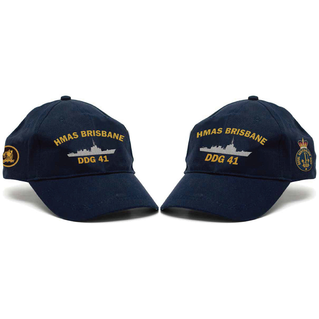 This amazing HMAS Brisbane Cap is sure to be the perfect fit for everyone! Crafted from heavy brushed cotton, the cap boasts the HMAS Brisbane crest and Navy ceremonial badge prominently embroidered on the front and left, respectively. With a comfortable adjustable Hook-and-loop strap at the back, you can always find the perfect fit. www.moralepatches.com.au