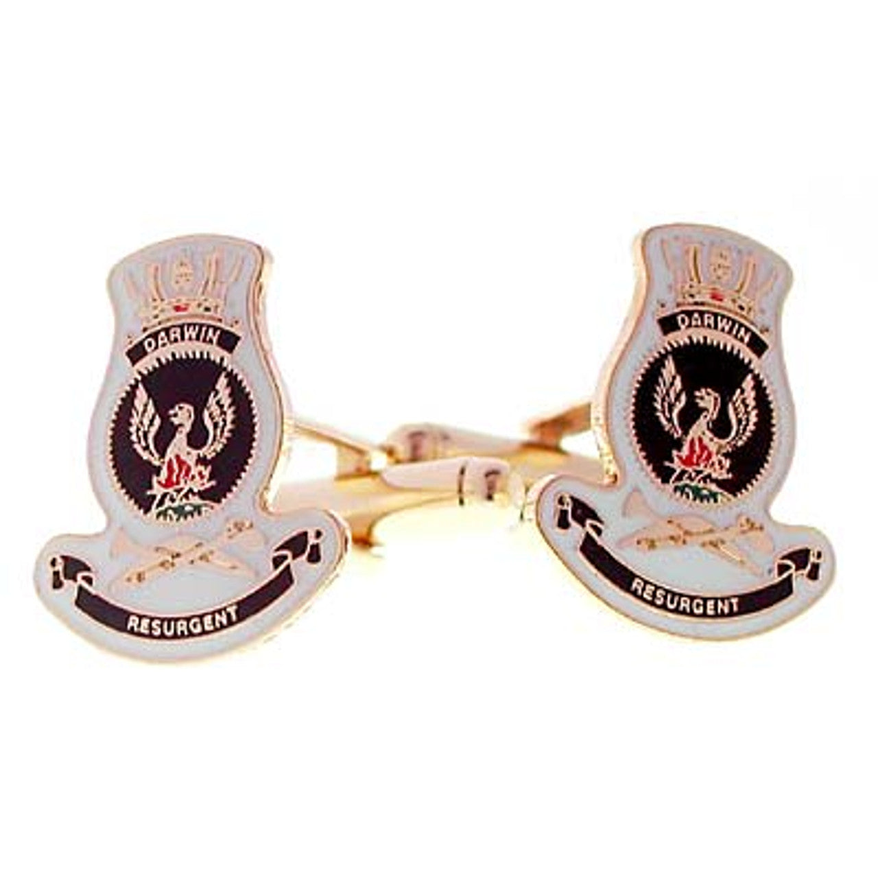 Add a touch of elegance to your wardrobe with HMAS Darwin 20mm full colour enamel cuff links. These stunning gold plated cuff links are ideal for formal or everyday occasions - the final touch to any ensemble! www.moralepatches.com.au