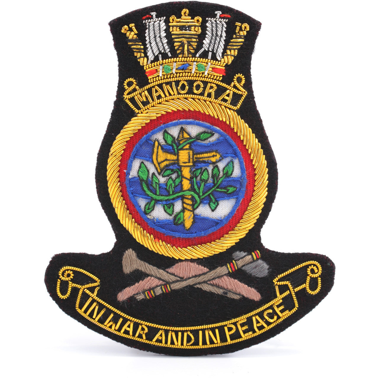 Show off your HMAS Manoora pride with this stunning Bullion Pocket Badge! Perfect for adding a classic, elegant touch to any blazer, bag or accessory, it's the perfect way to show off your style and support for the Manoora. www.moralepatches.com.au