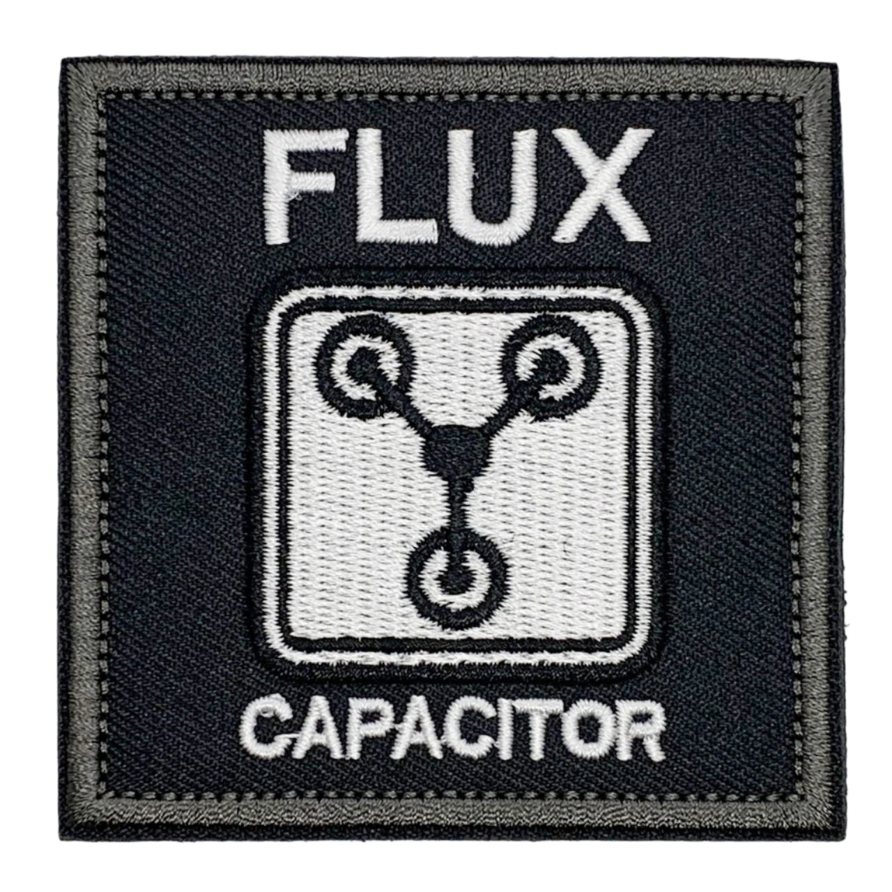 Flux Capacitor Embroidery Velcro Backed Patch. Size: 7.5x7.5cm HOOK AND LOOP BACKED PATCH(BOTH PROVIDED) www.moralepatches.com.au
