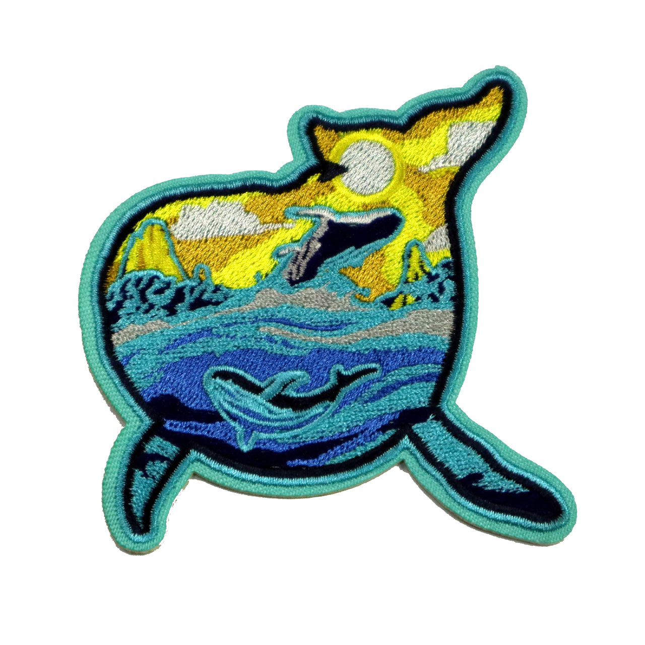 Whales Experience Iron On Patch. Great for attaching to your jackets, shirts, pants, jeans, hats. Size: 7.5x8.3cm www.moralepatches.com.au