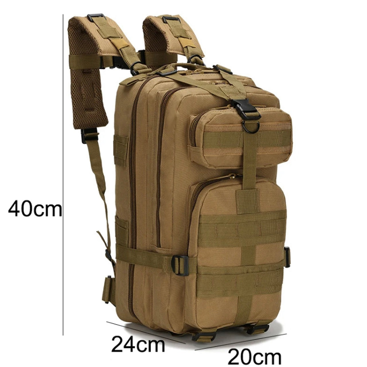 Discover the boundless capacity of the Tactical Daypack 30LT! Boasting 4 generous compartments and a MOLLE grid for expanding with pouches and gear, this pack measures in at an impressive 40x24x20cm! actual measurements www.moralepatches.com.au