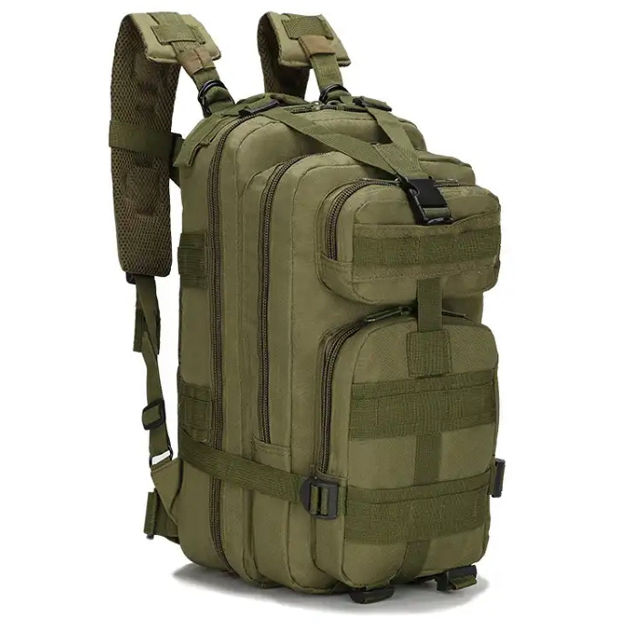 Discover the boundless capacity of the Tactical Daypack 30LT! Boasting 4 generous compartments and a MOLLE grid for expanding with pouches and gear, this pack measures in at an impressive 40x24x20cm! www.moralepatches.com.au OD green colour side view