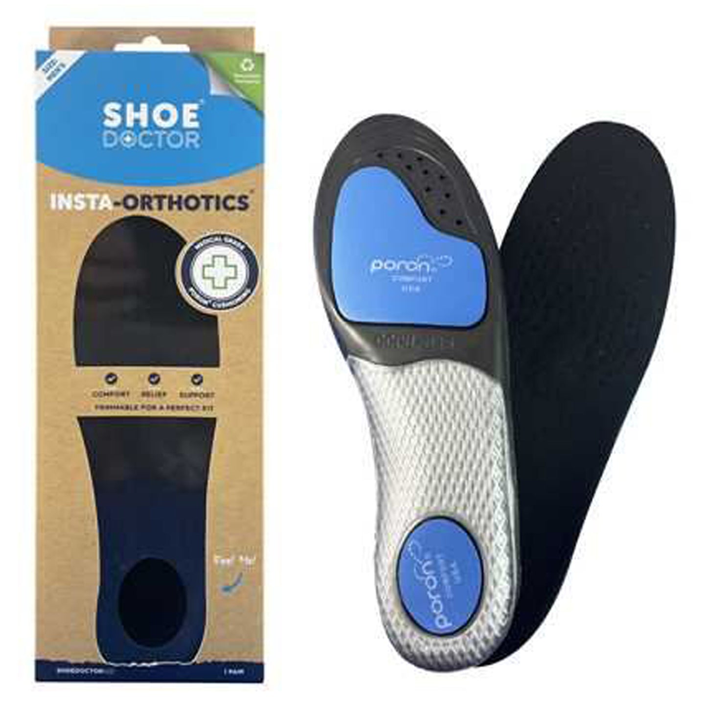 "Shoe Doctor Orthotic Insoles Men's size. Give your feet the comfort and support they deserve with Shoe Doctor Orthotic Insoles. Designed with medical-grade Poron® cushioning, these premium insoles provide targeted relief from pressure, fatigue, and foot pain while enhancing stability and balance throughout the day. www.moralepatches.com.au
