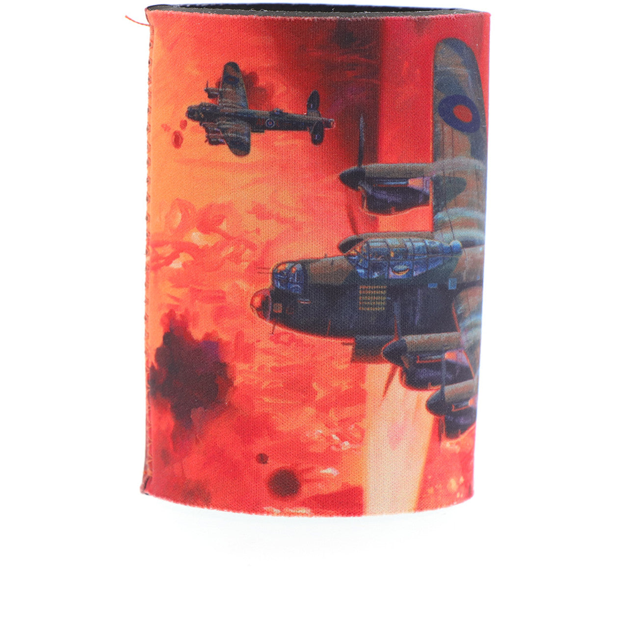 The cooler showcases Harrison's artwork "Into the Cauldron" and a schematic of the Lancaster Bomber on its base. Made from durable neoprene, this cooler is perfect for keeping your drinks cold. With its striking artwork depicting the Lancaster Bomber during an operation with Bomber Command, it is sure to make your mornings more enjoyable. www.moralepatches.com.au