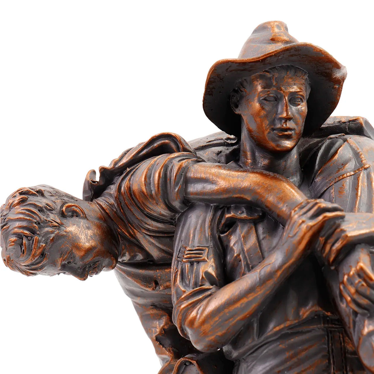 Introducing the Leslie Bull Allen Spirit of Mateship Figurine, a remarkable tribute to an extraordinary act of valor and camaraderie. Crafted with precision from cold cast bronze, this figurine immortalizes a defining moment in history. www.moralepatches.com.au