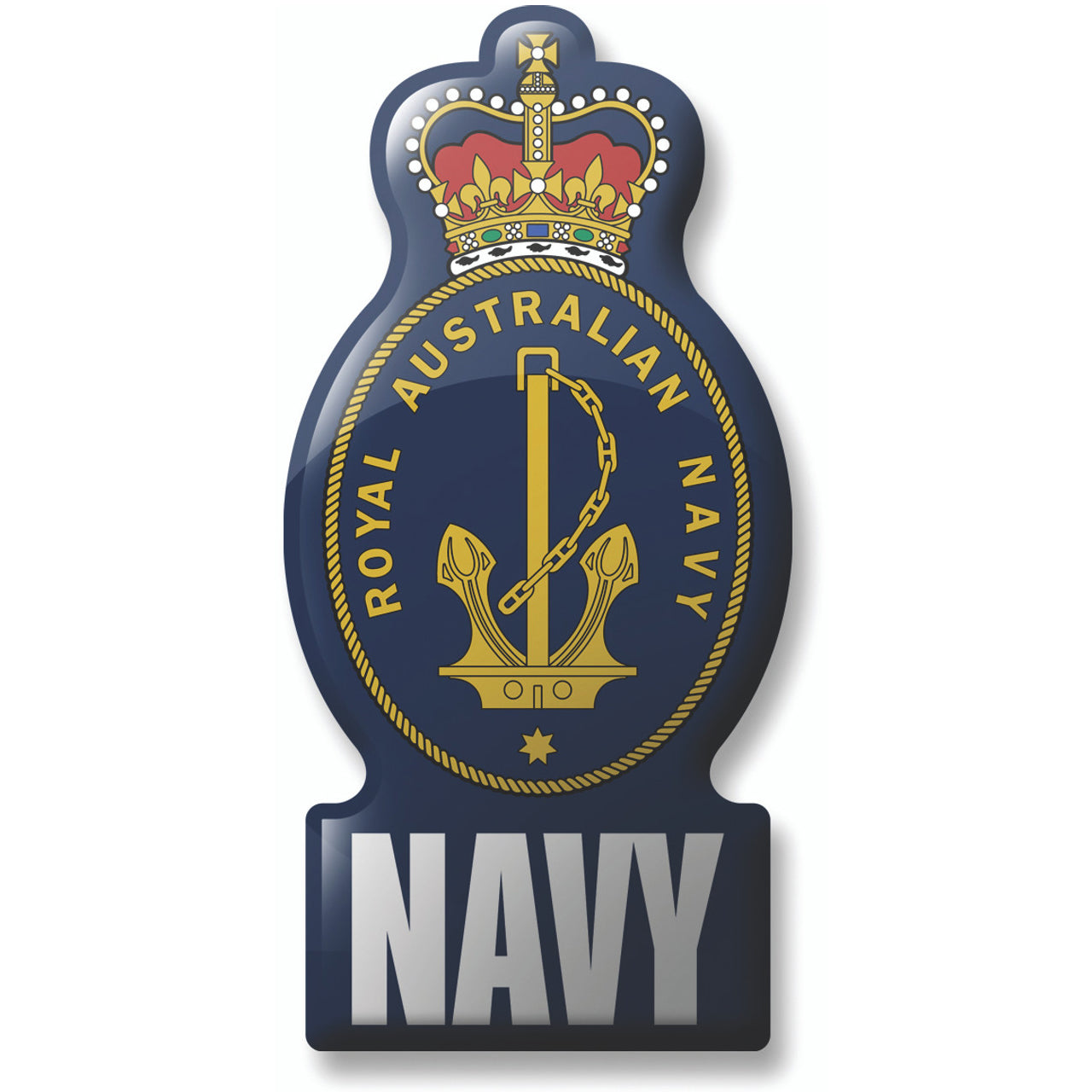 This majestic Royal Australian Navy crest magnet is printed in glorious full colour! Let it grace your notes and pictures so you can admire them every day. This beautiful badge measures 50mm x 98mm. www.moralepatches.com.au