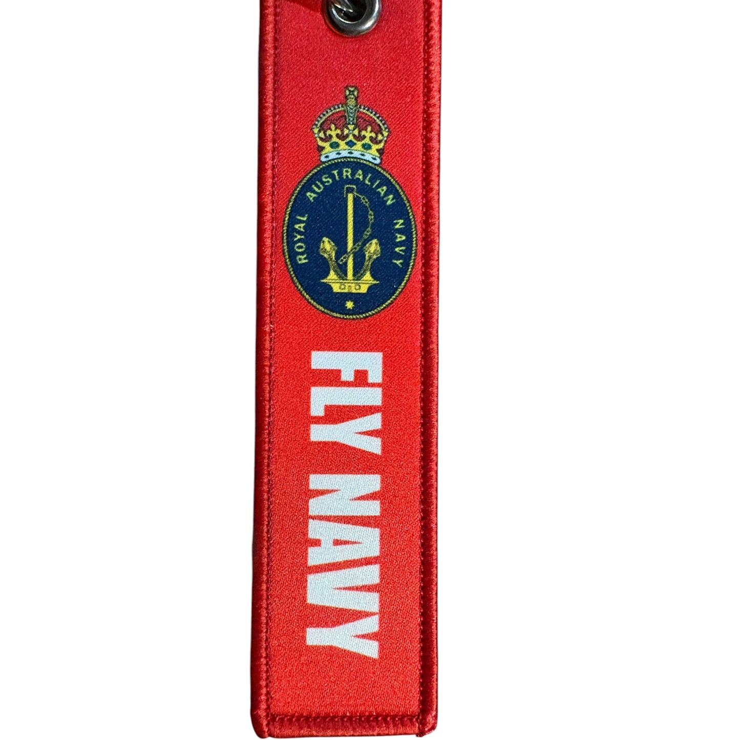 Keep your keys secure and add a touch of military pride with this authentic Navy Key Tag. Featuring bold embroidered Navy insignia and the iconic "Remove Before Flight" wording, it's a practical accessory that makes a statement. www.moralepatches.com.au