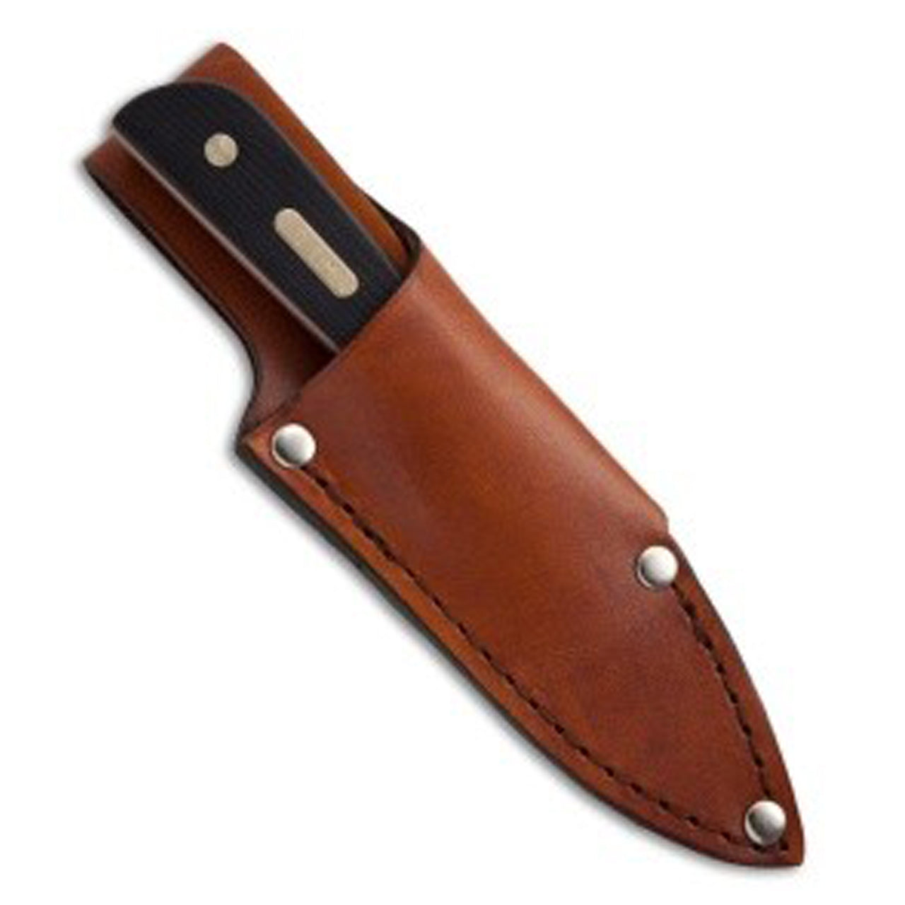 This Old Timer Lil’ finger Knife is a great tool to take along on hunting trips. It features a stainless steel satin finish drop blade and polymer composite scales over a full tang with brass rivet construction. Includes a leather sheath with 1″ belt loop. www.moralepatches.com.au