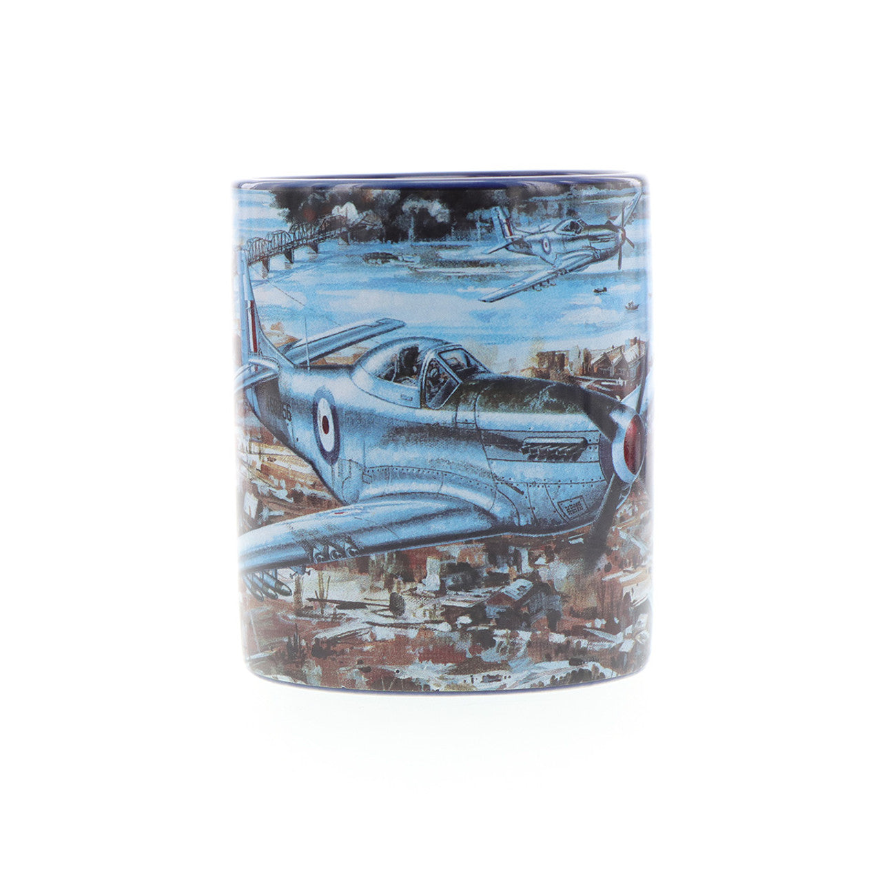With only 1000 mugs available worldwide, it is a rare find. The mug showcases Drew Harrison's masterpiece, "Cutting the Lines," along with a schematic of the aircraft in the base. Made from durable ceramic with an easy-grip handle and scratch-resistant finish, this mug is perfect for enjoying both hot and cold beverages. www.moralepatches.com.au