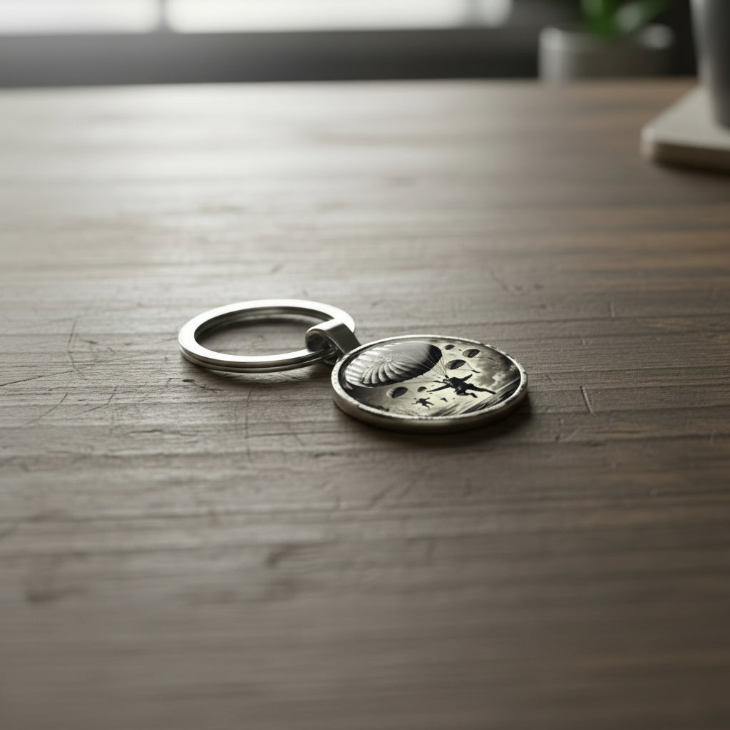 Carry a piece of airborne pride with this striking full-colour Paratroopers Keyring. Featuring an iconic incoming paratroopers design, it's the perfect way to honour those who serve with courage and precision. Compact yet impactful, this distinctive keyring lets you display your admiration wherever you go. A meaningful accessory for supporters, veterans, and enthusiasts alike. www.moralepatches.com.au