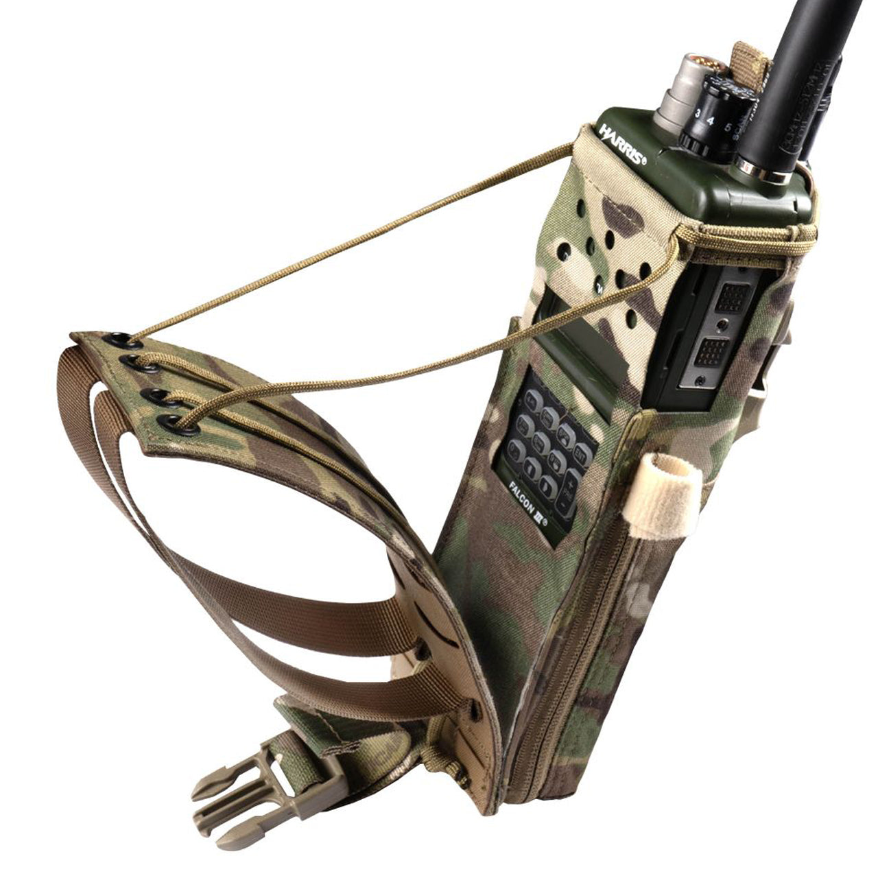 This pouch has been designed to securely hold an AN/PRC-152 Multiband Handheld Radio, with or without GPS module. The pouch has a drop-down feature for quick access to the screen and control panel of the radio without removing the radio. The zip at the bottom allows you to change out the battery quickly without having to disconnect any cables and head-sets. www.moralepatches.com.au