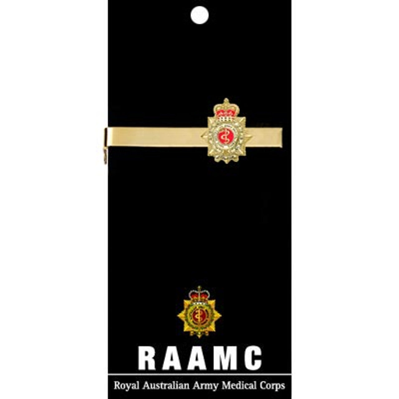 Add a touch of elegance to your look with the Royal Australian Army Medical Corps (RAAMC) 20mm enamel tie bar! Crafted with gold-plated material, this gorgeous tie bar is perfect for any work or formal occasion. www.moralepatches.com.au