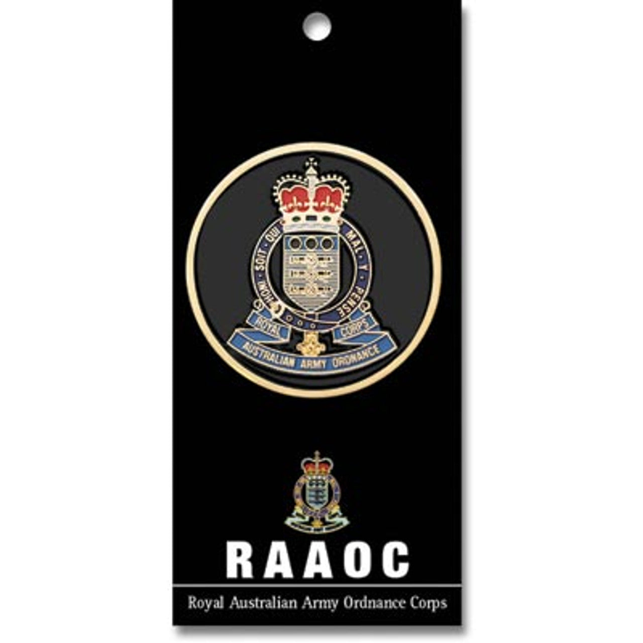 This regal 48mm full-colour enamel medallion from the Royal Australian Army Ordnance Corps (RAAOC) is sure to captivate the viewer and prompt fascinating discourse from all who admire it. www.moralepatches.com.au