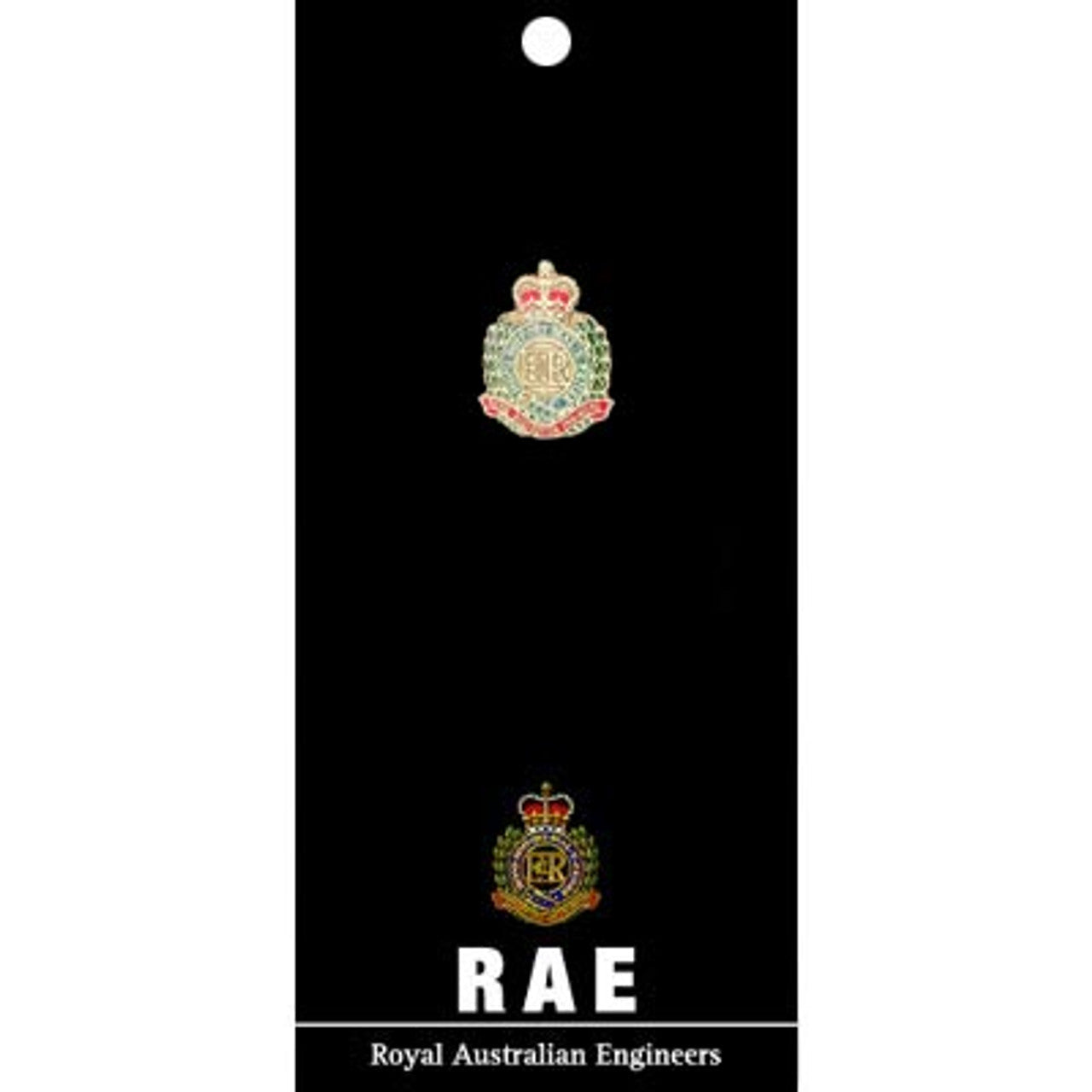 The Royal Australian Engineers (RAE) 20mm full-colour enamel lapel pin. This beautiful gold-plated lapel pin will look great on both your jacket and your cap. Specifications: Material: Gold-plated zinc alloy, enamel fill Colour: Green, red Size: 20mm www.moralepatches.com.au