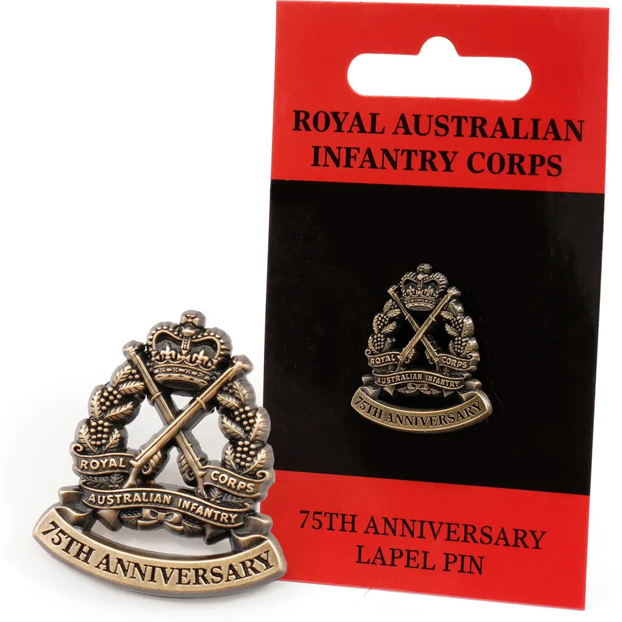 Step into history and honour the indomitable spirit of the Royal Australian Infantry Corps (RAinf) with the 75th Anniversary Royal Australian Infantry Lapel Pin. This finely crafted lapel pin is a symbol of pride, sacrifice, and unwavering service that spans three-quarters of a century. www.moralepatches.com.au