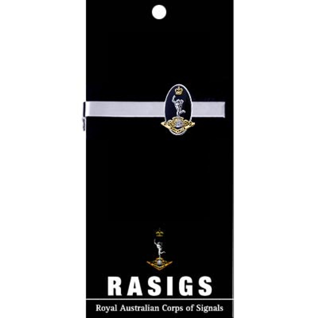 Add a touch of elegance to your look with the Royal Australian Corps of Signals (RASigs) 20mm enamel tie bar! Crafted with gold-plated material, this gorgeous tie bar is perfect for any work or formal occasion. www.moralepatches.com.au