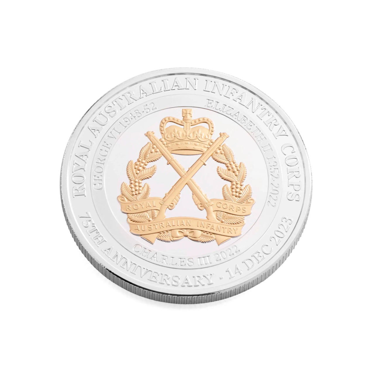 Embrace the Legacy: The 75th Anniversary Royal Australian Infantry Limited Edition Medallion in Leatherette Gift Case www.moralepatches.com.au medallion view