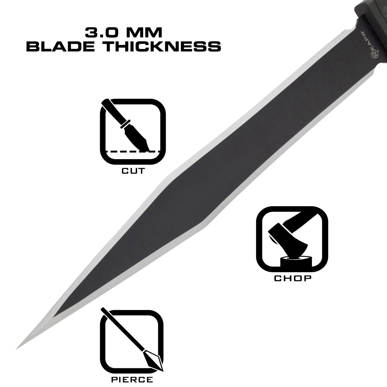 Made of 420 stainless steel with black oxide coated finish, the 18” double edge blade recalls the look of a classic sword but with a hi-tech design that is contemporary and cutting edge. www.moralepatches.com.au