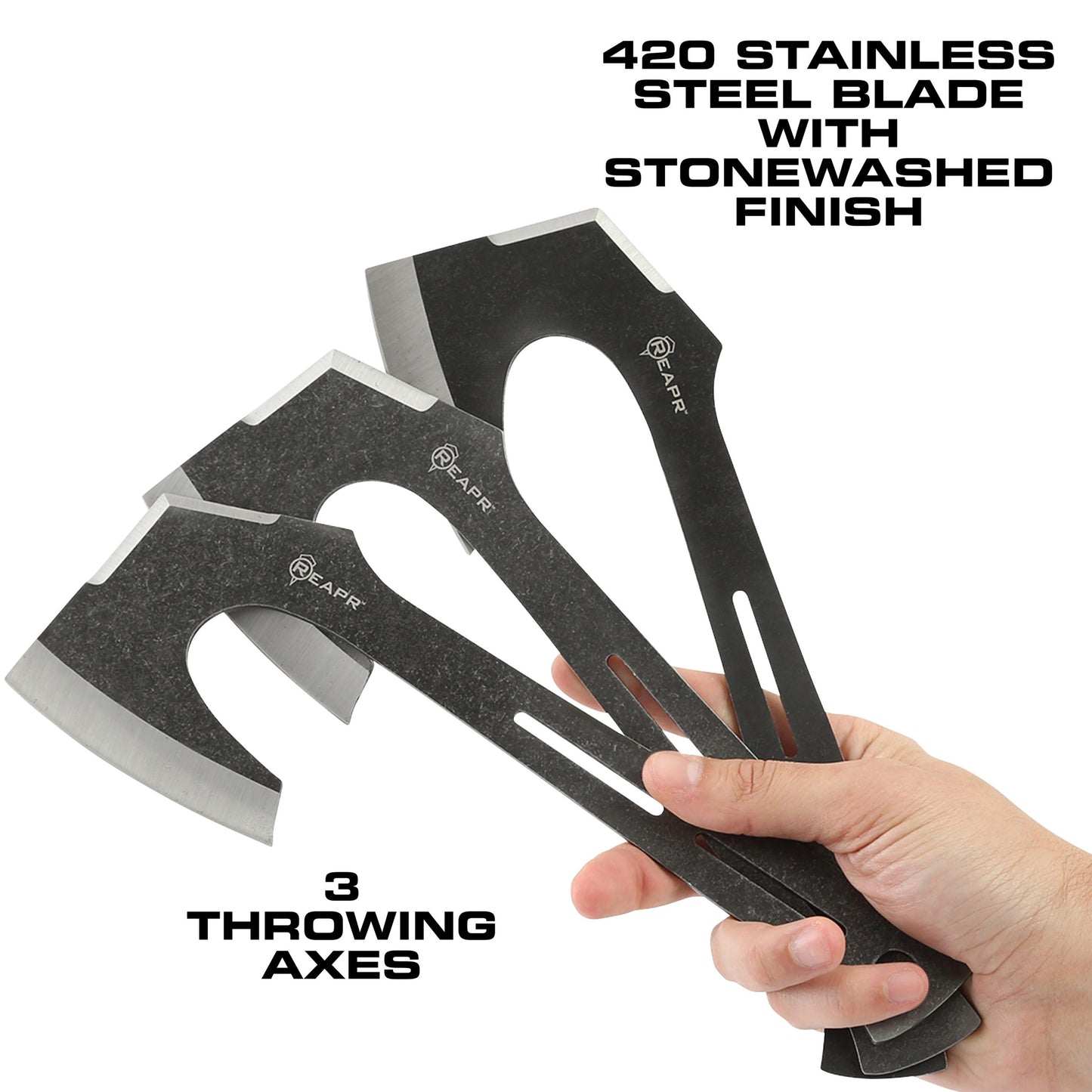 Find your perfect set of throwers in the Chuk 3 Piece Axe Set. Lightweight and ready to fly, the 3-5/8” stonewashed finished blade is perfectly balanced. These Axes are a great recreational tool for camping, parties, barbecues and more. www.moralepatches.com.au