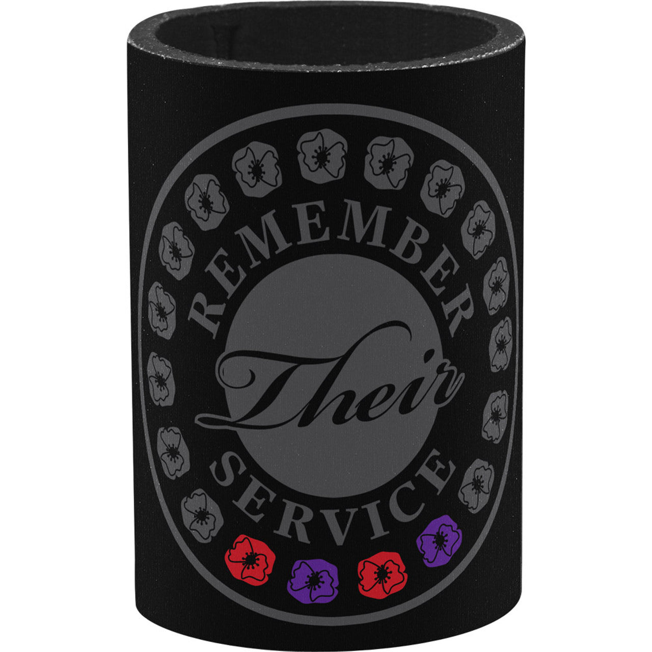 Introducing the Remember Their Service Red & Purple Poppy Drink Cooler. This drink cooler features beautiful purple and red poppies, symbolizing the special bond between servicemen and women and war animals. www.moralepatches.com.au