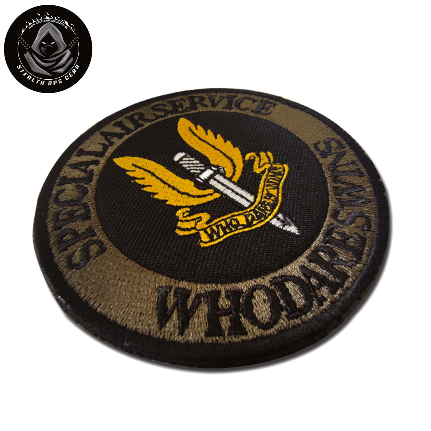Take on new challenges and embrace the daring spirit of the SAS with "Who Dares Wins" Patch Hook & Loop. This powerful motto has been embraced by eleven elite special forces units worldwide, and now you can embody it in your own organization or project. www.moralepatches.com.au